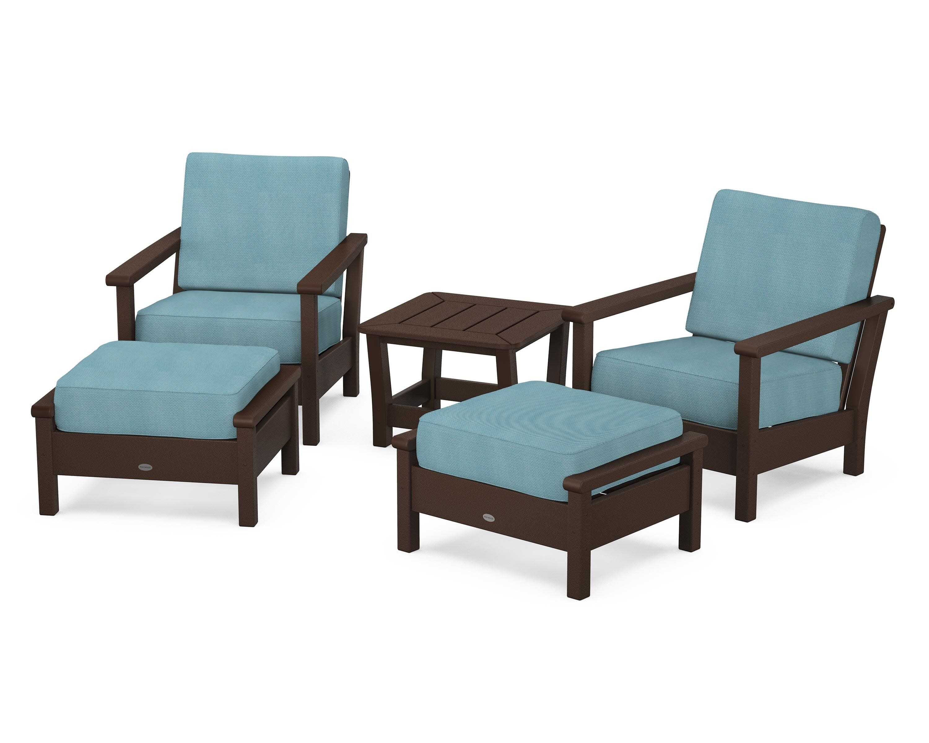 Harbour 5-Piece Deep Seating Chair Set in Mahogany / Lattice Sky Blue