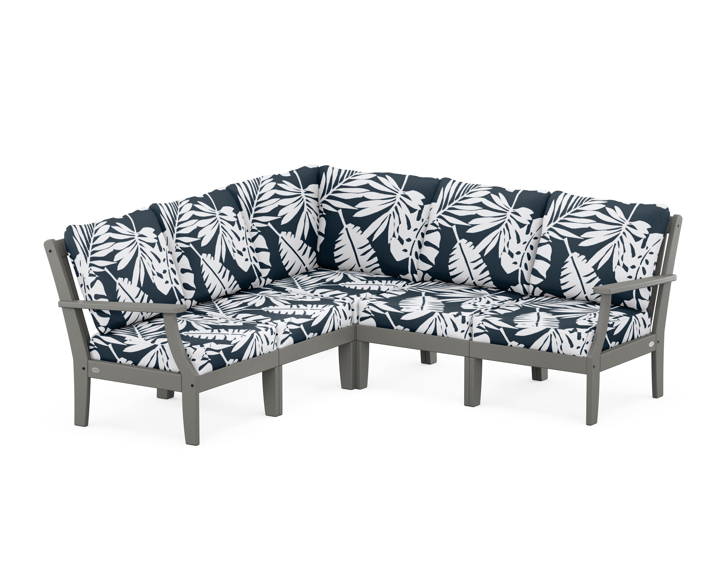 Braxton Modular 5-Piece Deep Seating Set in Slate Grey / Leaf Marine Indigo