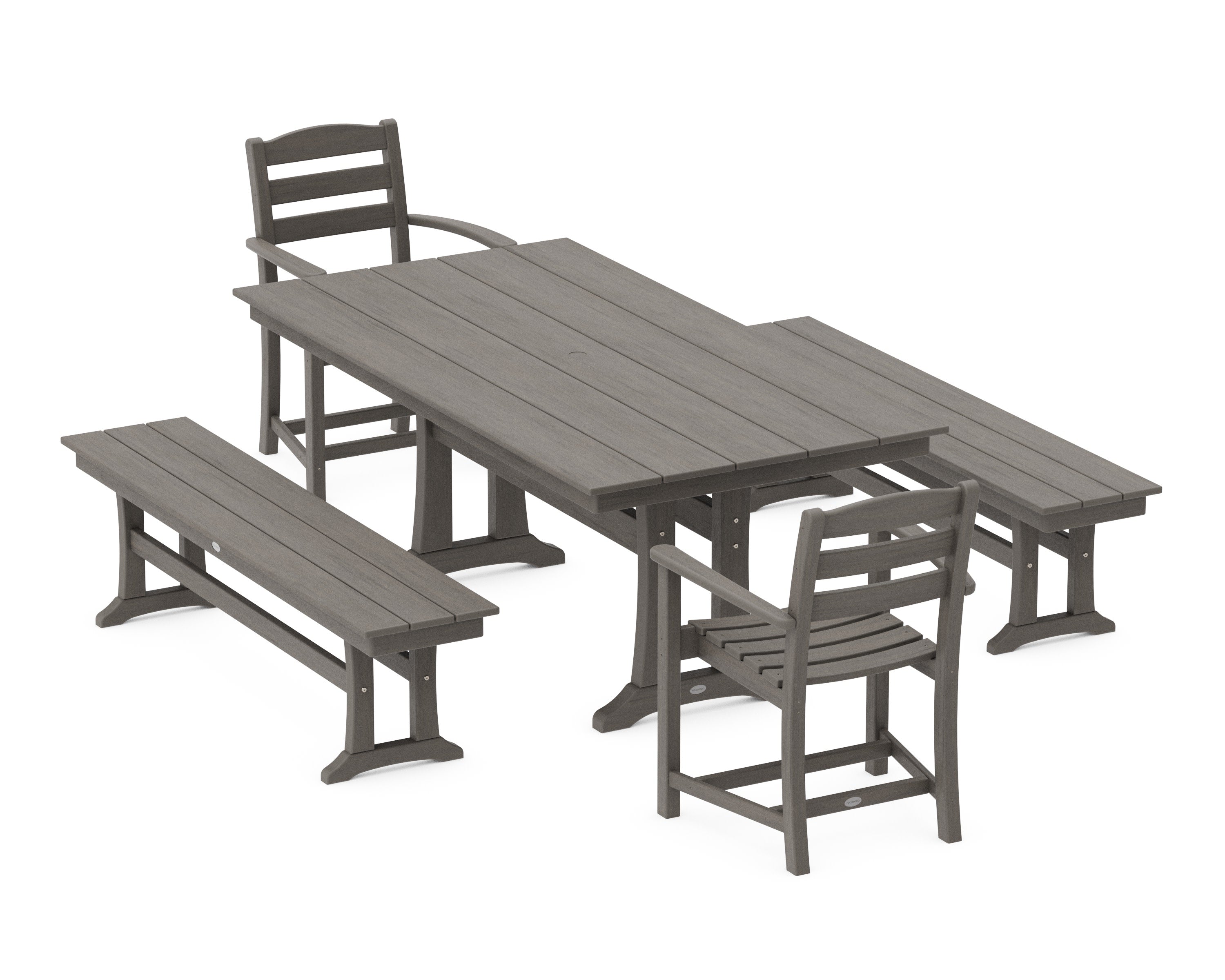 La Casa Cafe 5-Piece Farmhouse Dining Set With Trestle Legs in Driftwood
