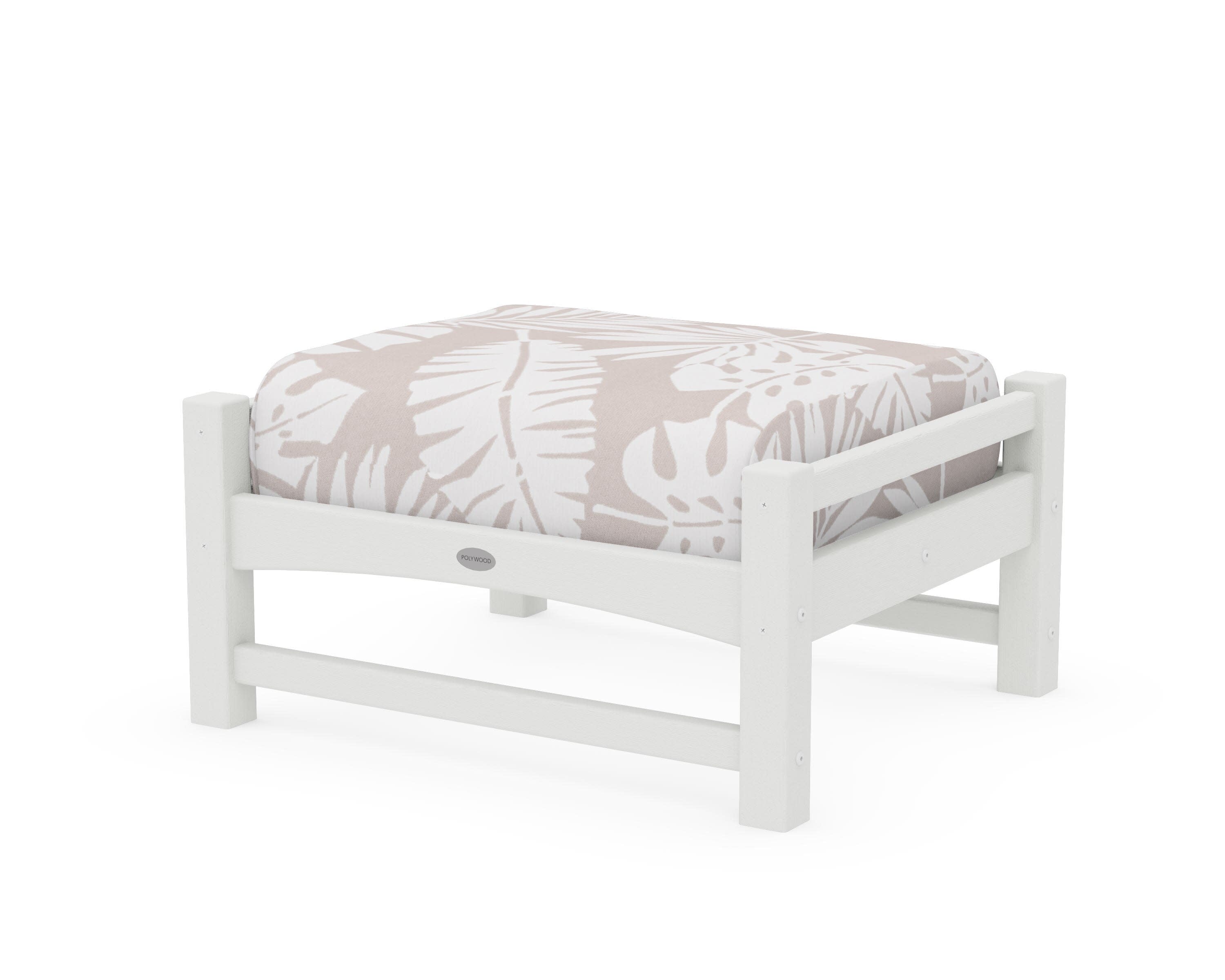 Club Ottoman in Vintage White / Leaf Dune Burlap