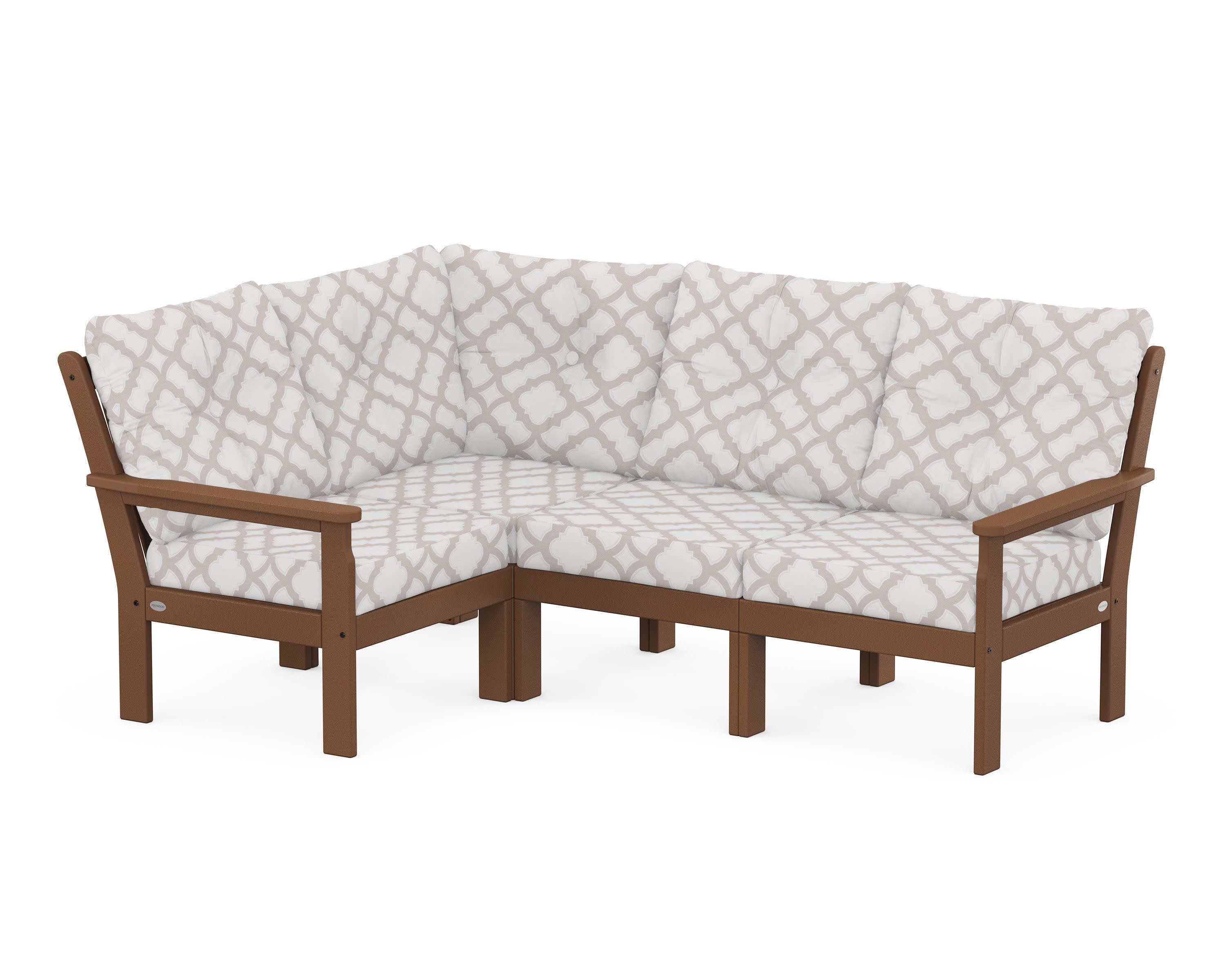 Vineyard 4-Piece Sectional in Teak / Trellis Dune Burlap