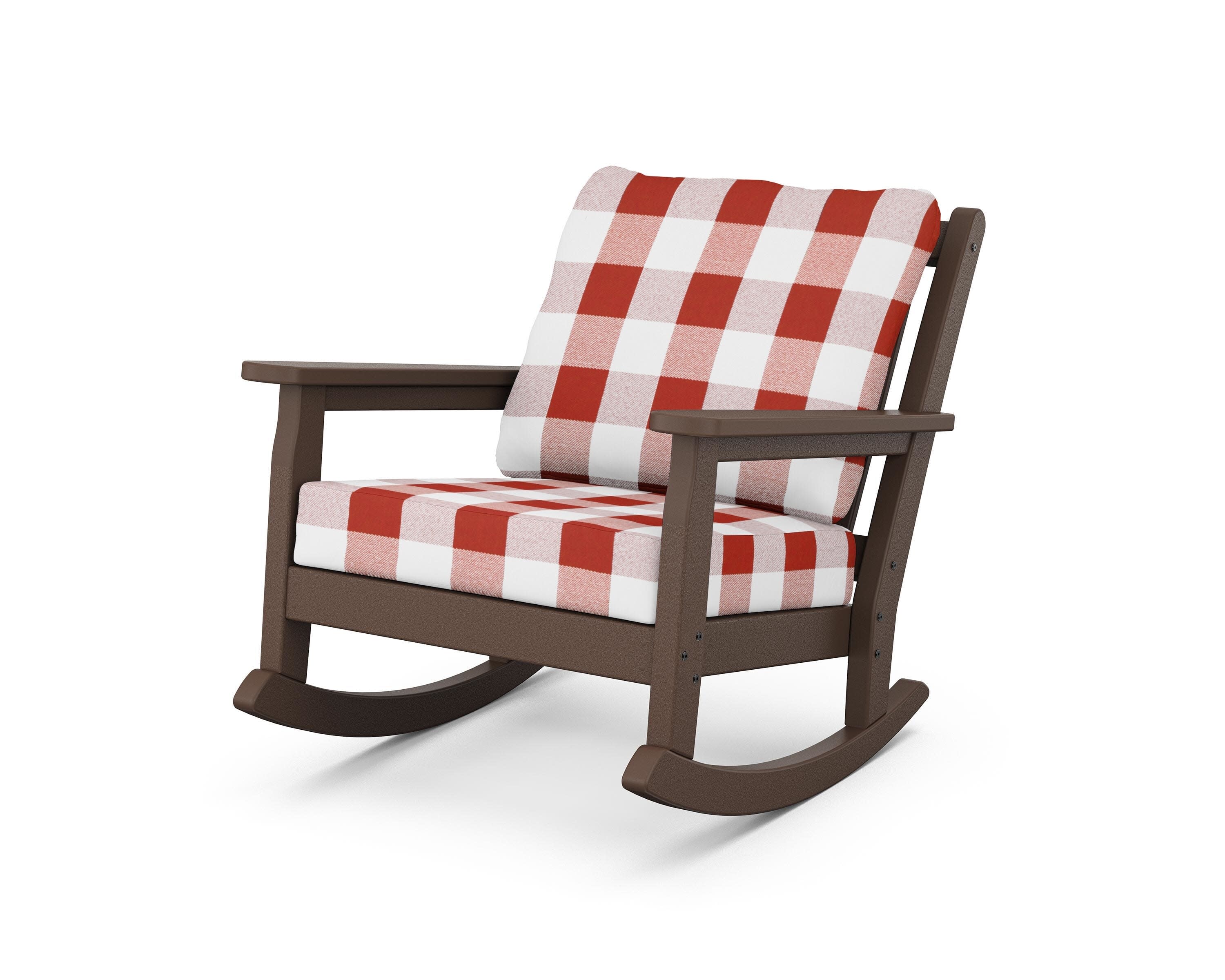 Chippendale Deep Seating Rocking Chair in Mahogany / Buffalo Plaid Crimson