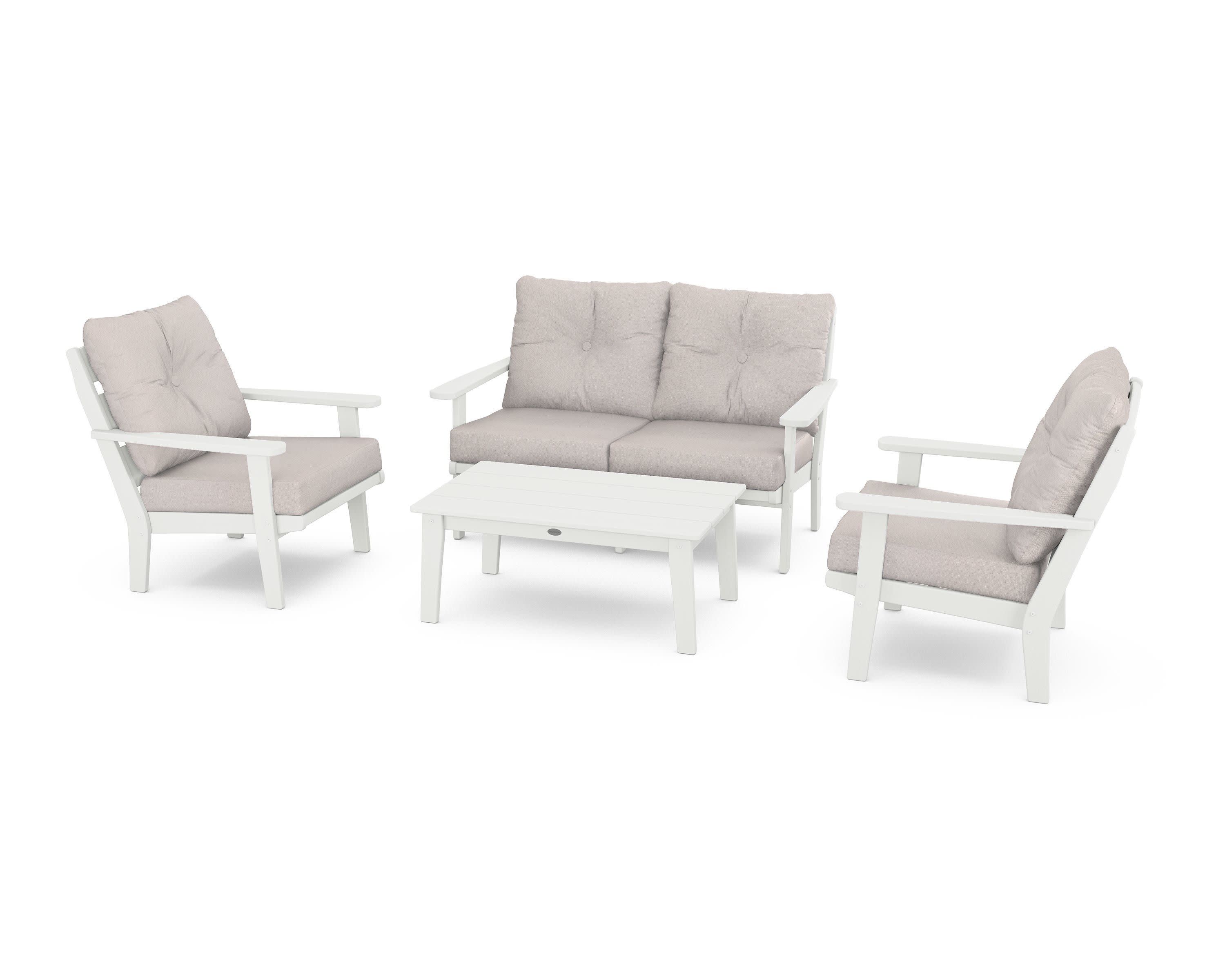 Lakeside 4-Piece Deep Seating Set in Vintage White / Dune Burlap