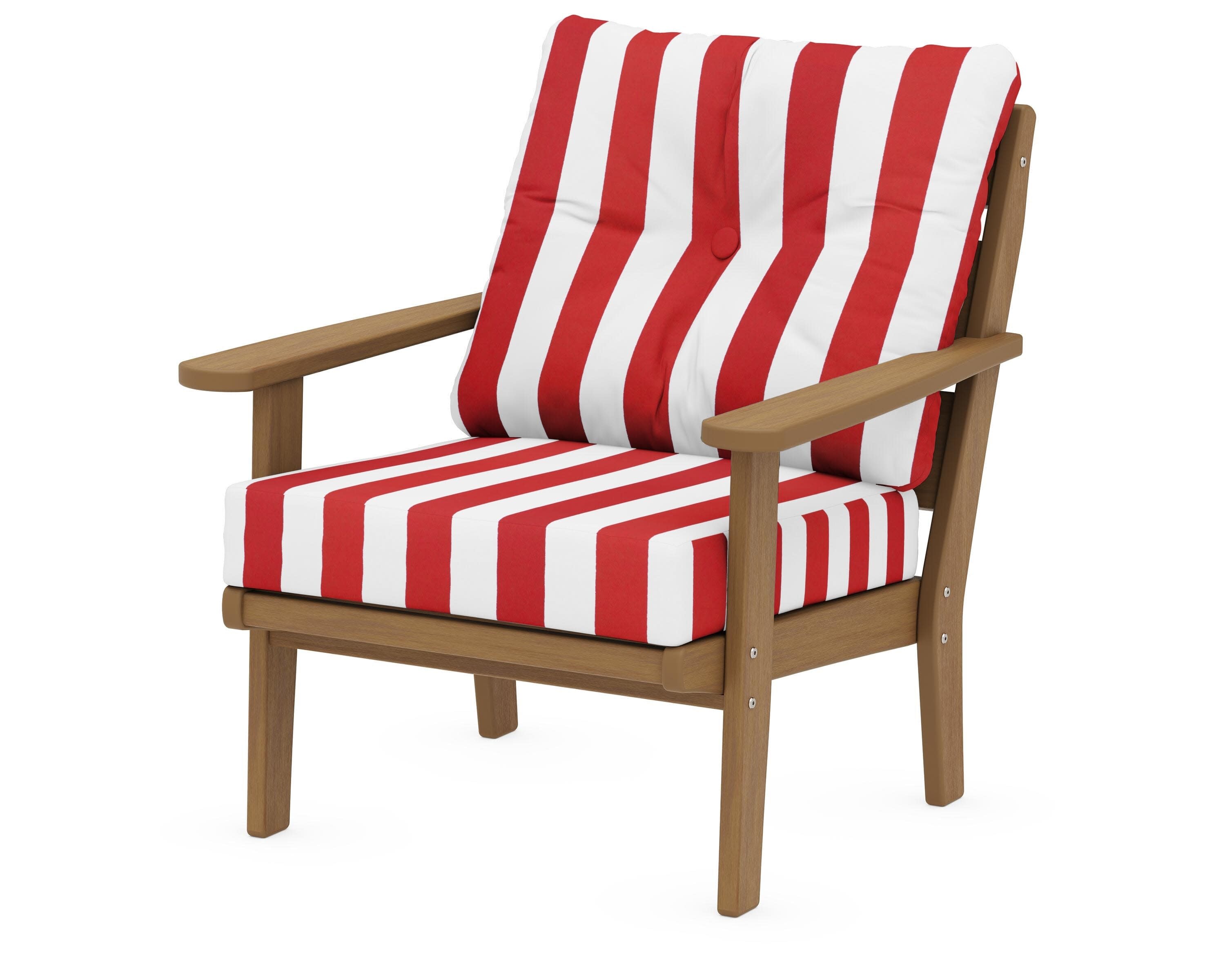 Lakeside Deep Seating Chair in Natural / Cabana Stripe Crimson