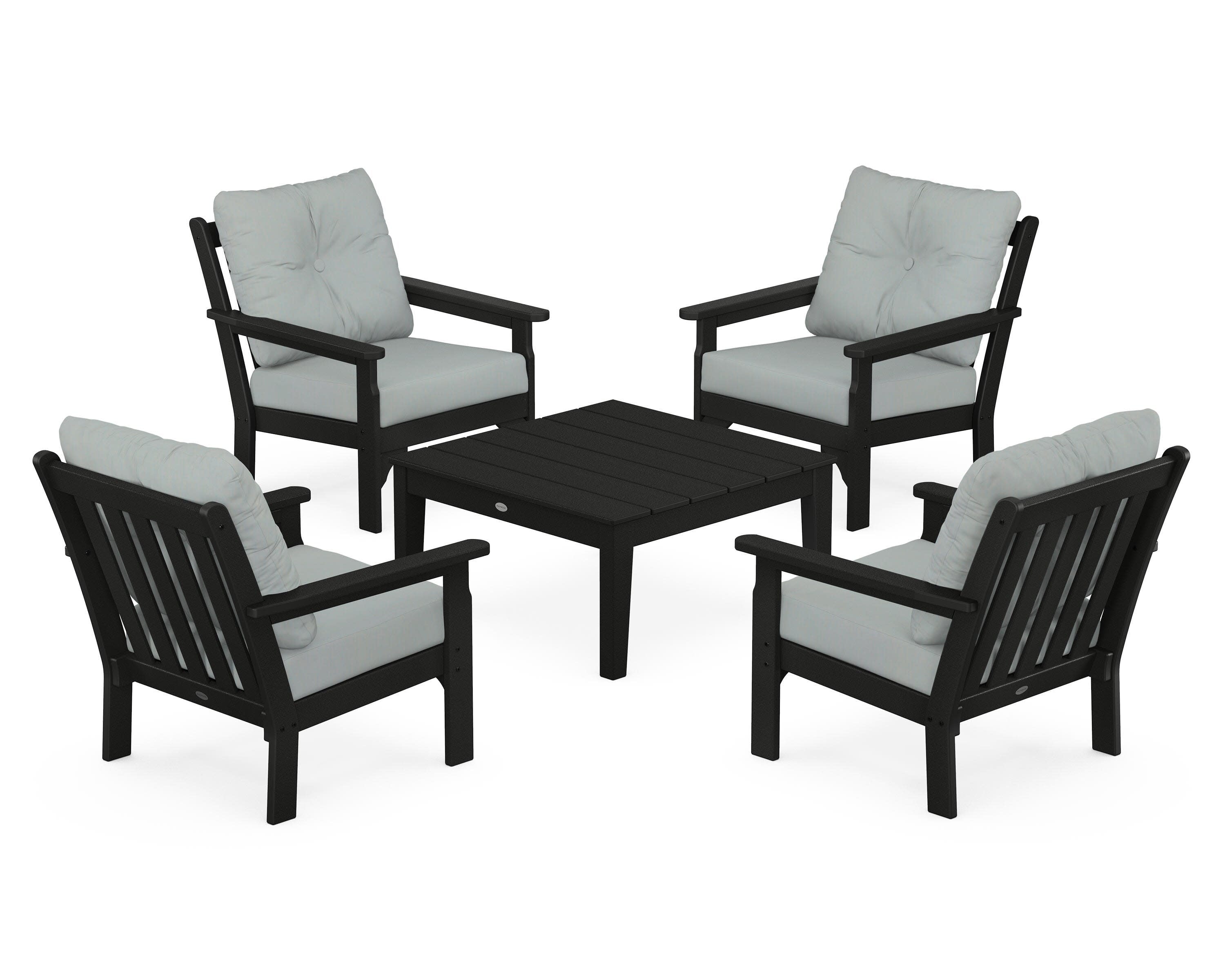Vineyard 5-Piece Deep Seating Conversation Set in Black / Spa