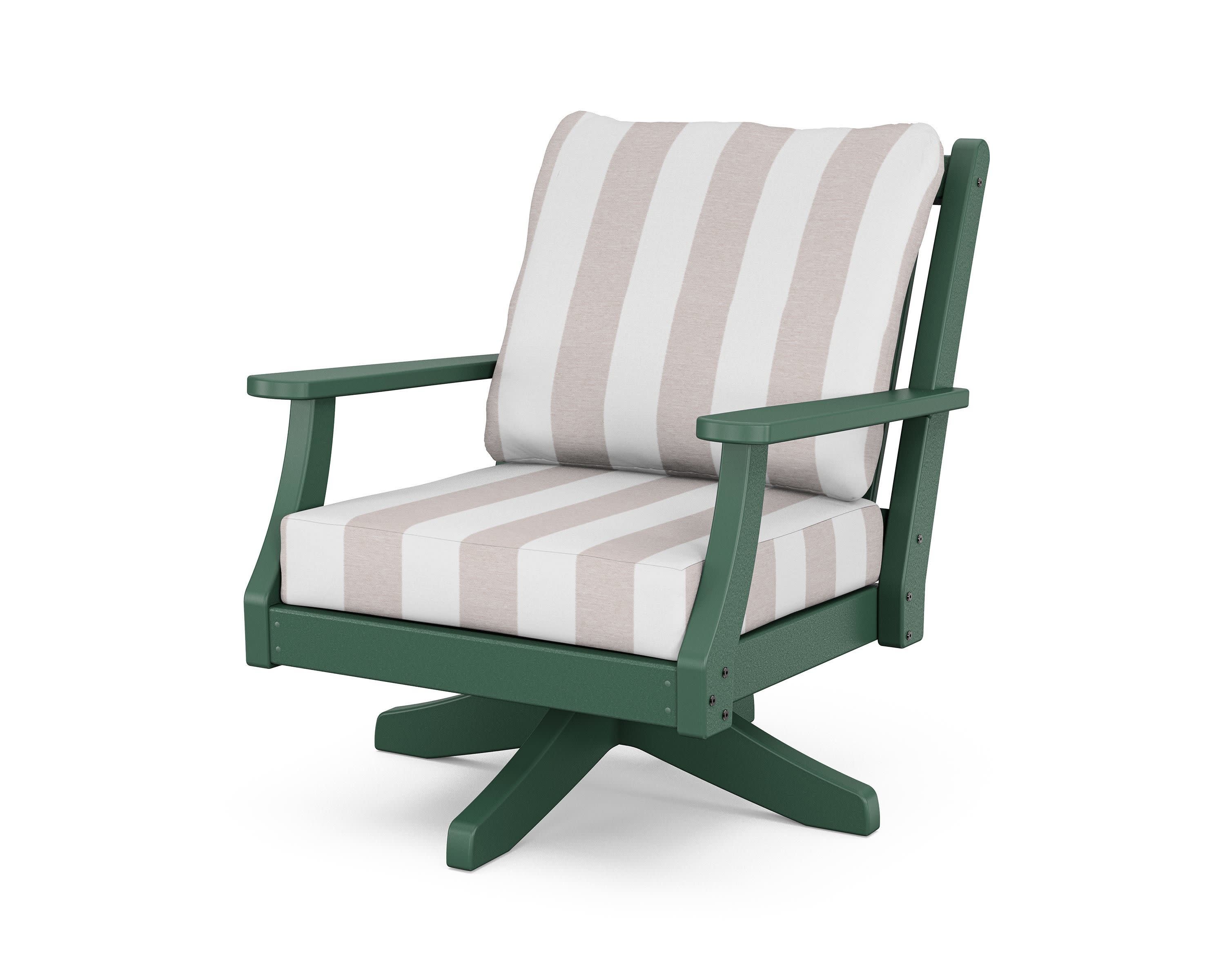 Wovendale Deep Seating Swivel Chair in Green / Cabana Stripe Dune Burlap