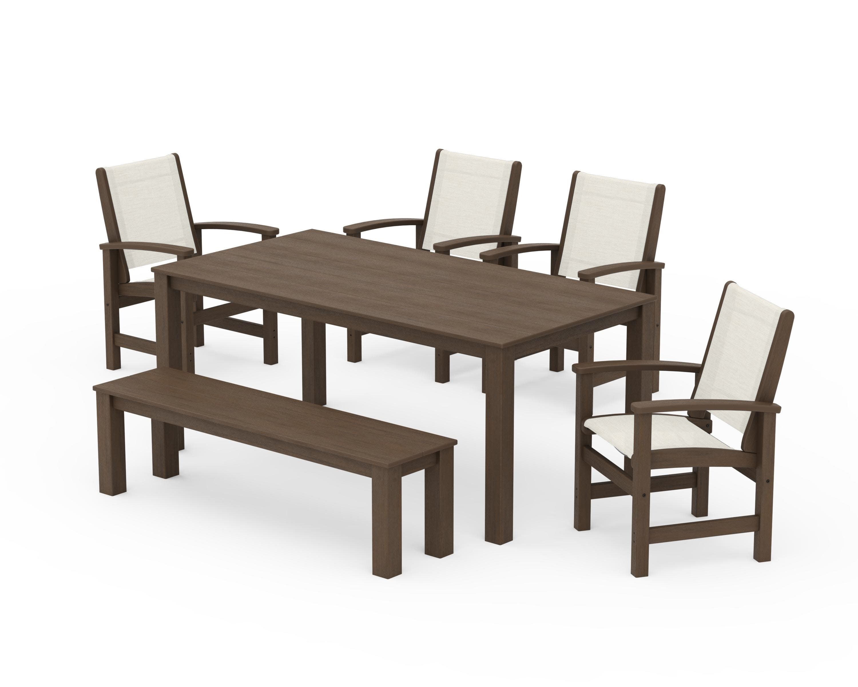 Coastal 6-Piece Parsons Dining Set with Bench in Kona / Parchment Sling