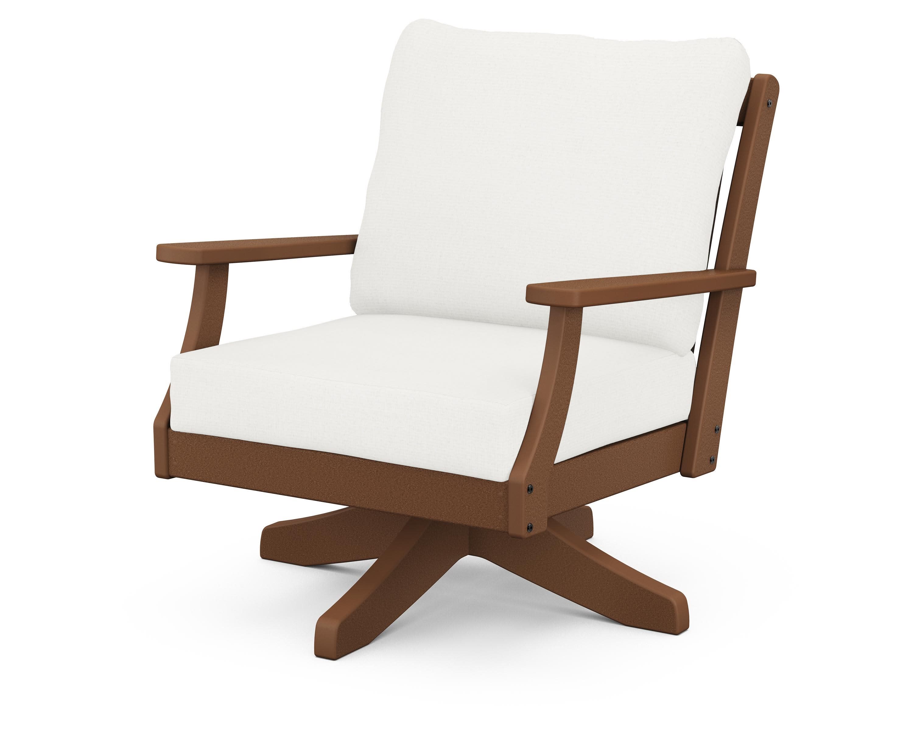 Braxton Deep Seating Swivel Chair in Teak / Natural Linen