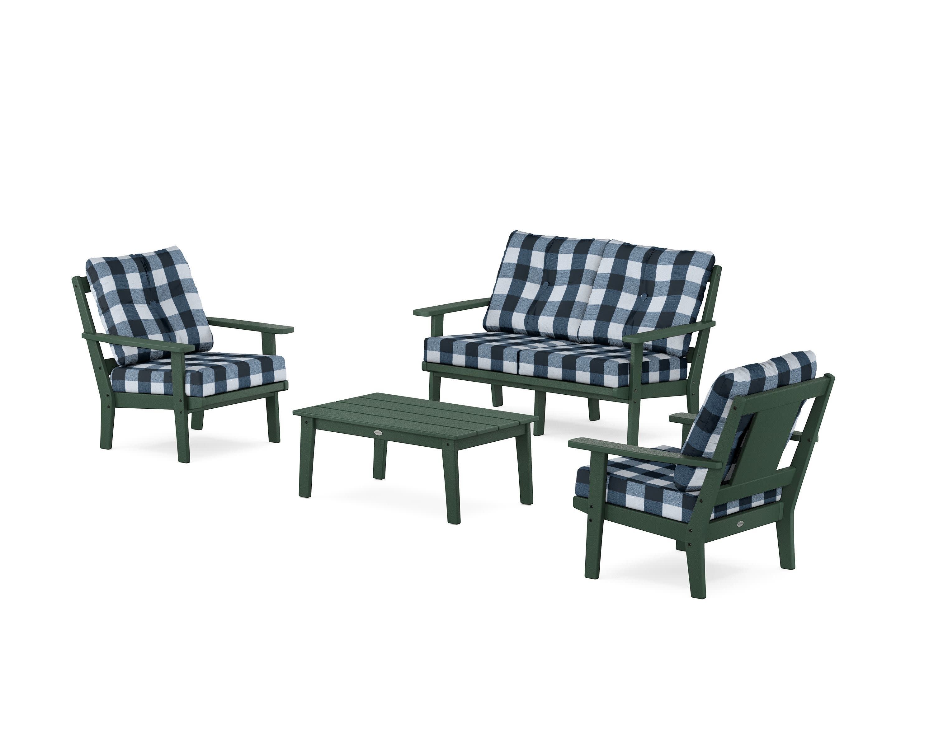 Prairie 4-Piece Deep Seating Set with Loveseat in Green / Buffalo Plaid Marine Indigo