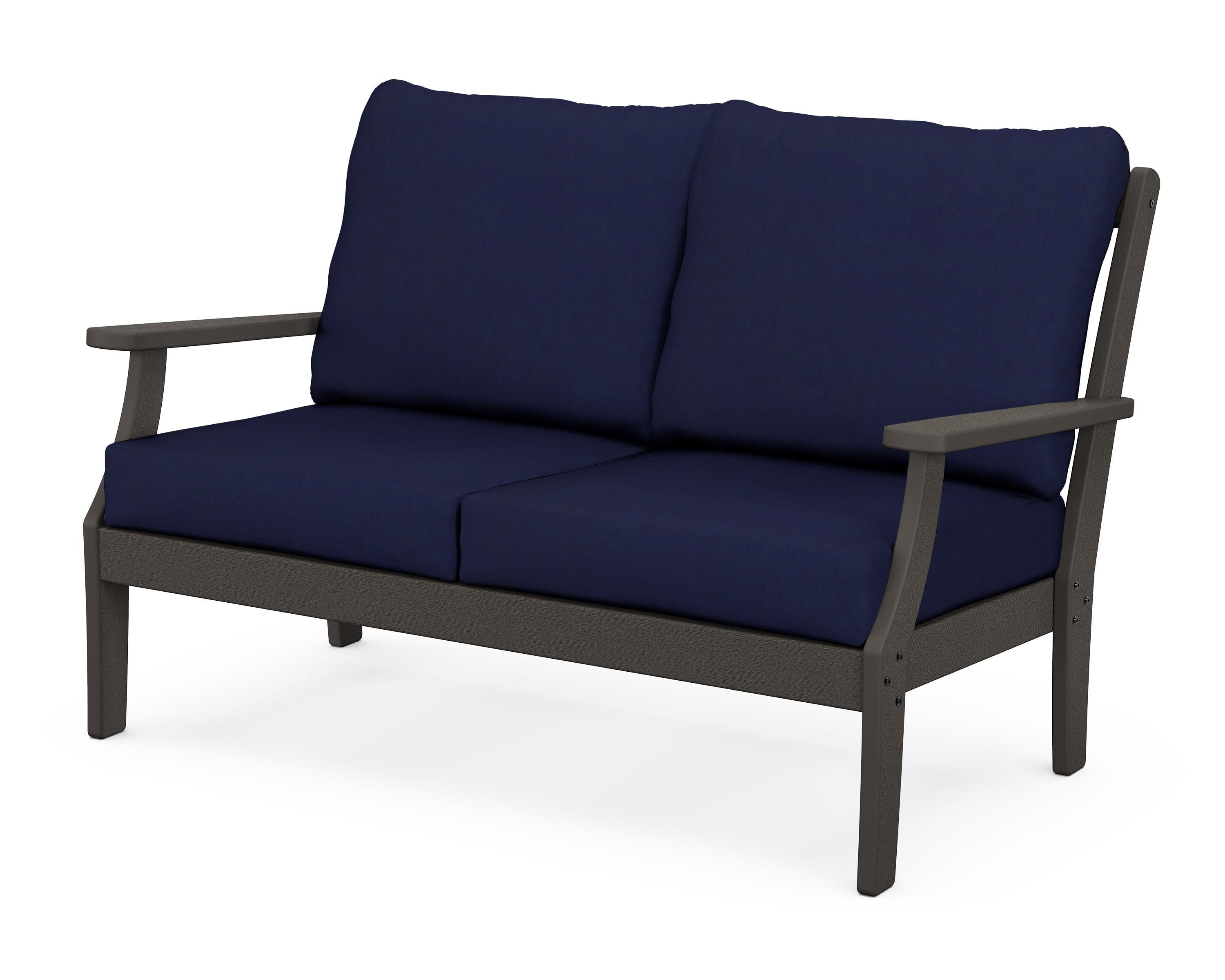 Braxton Deep Seating Loveseat in Vintage Coffee / Navy