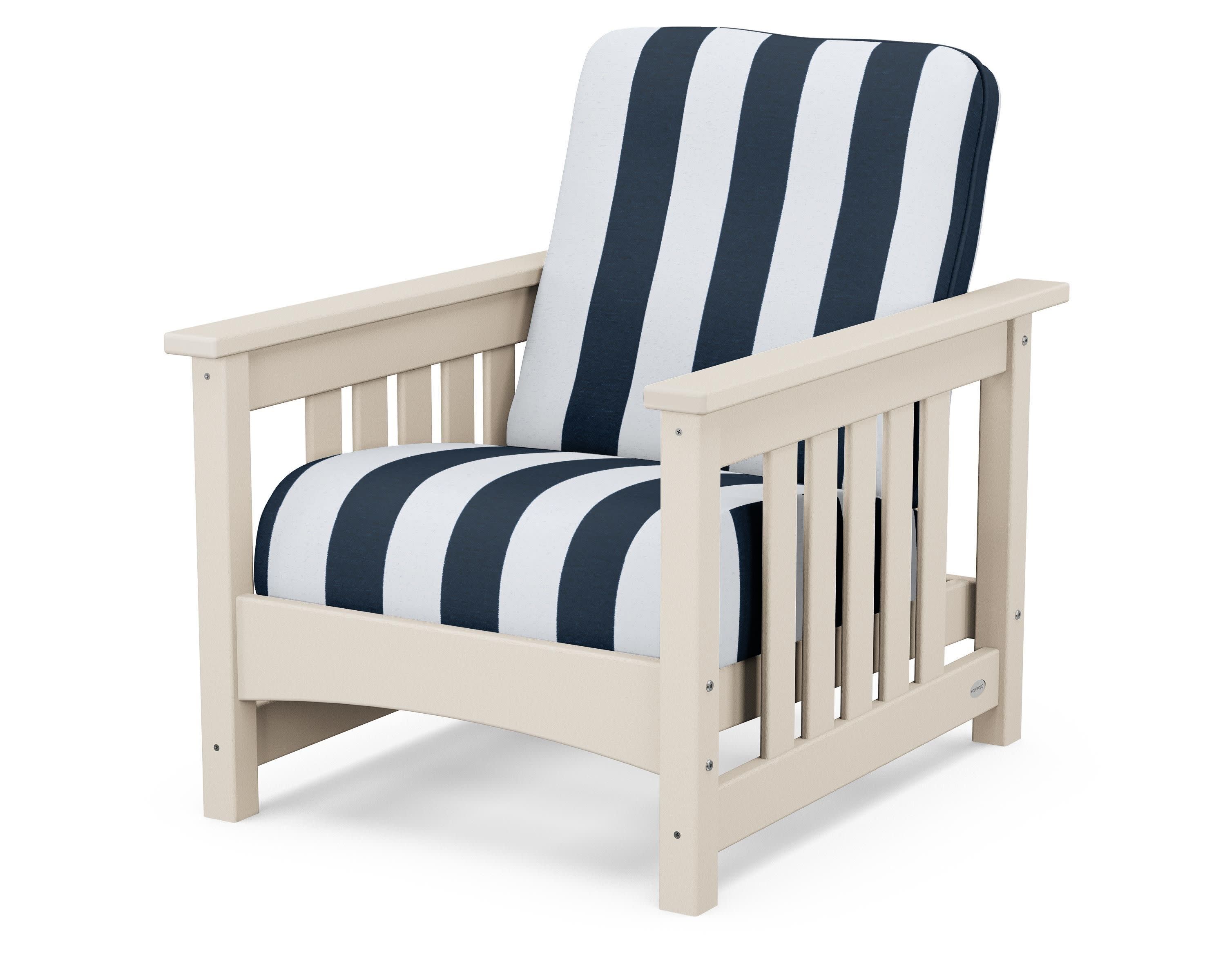 Club Mission Chair in Sand / Cabana Stripe Marine Indigo