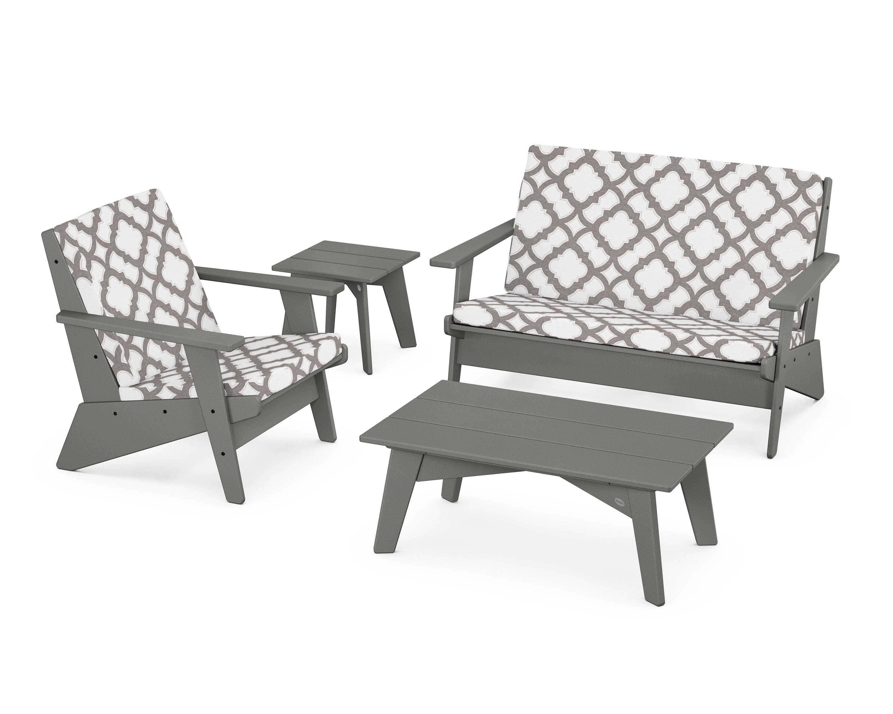 Riviera Modern Lounge 4-Piece Set in Slate Grey / Trellis Grey Mist