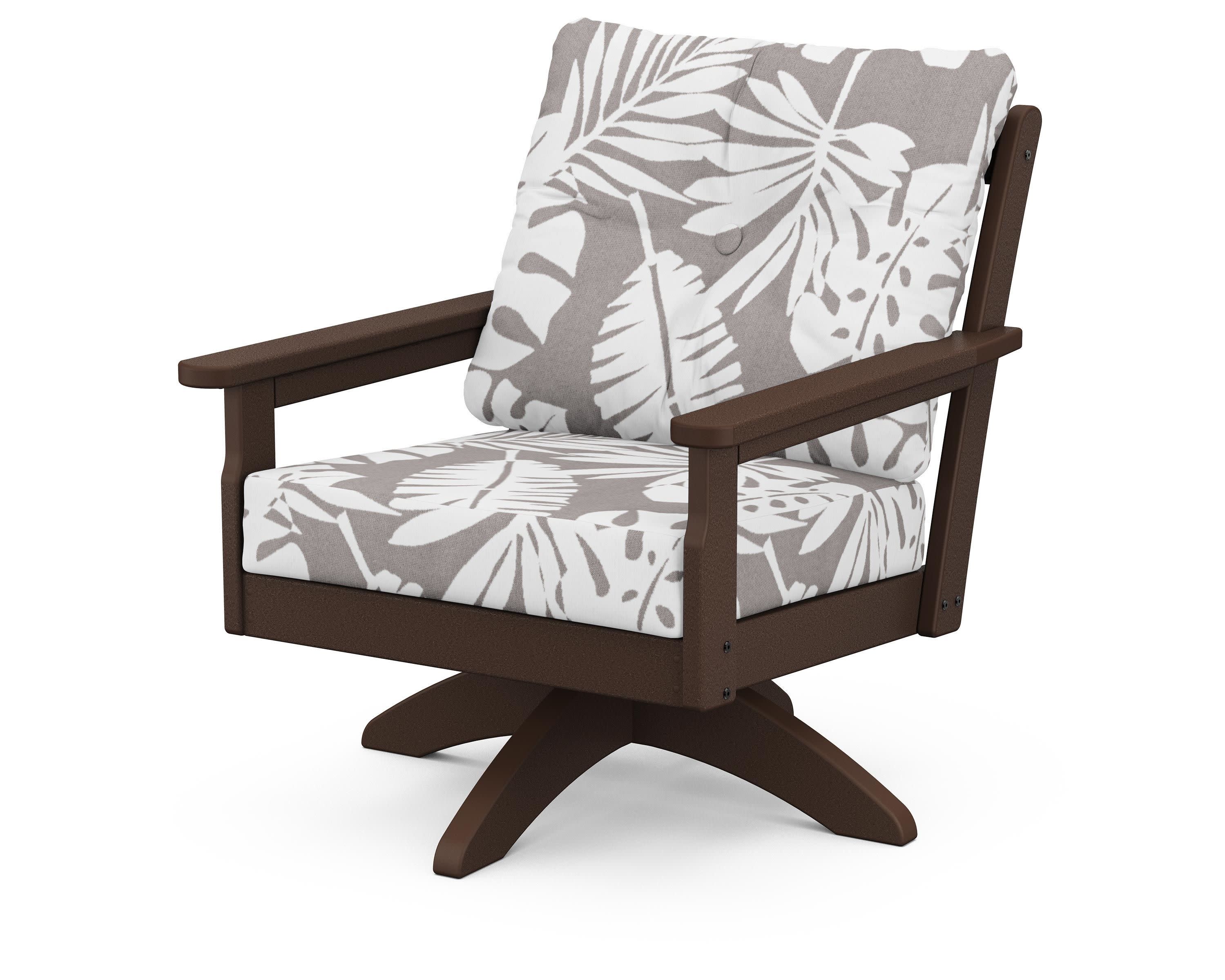 Vineyard Deep Seating Swivel Chair in Mahogany / Leaf Grey Mist