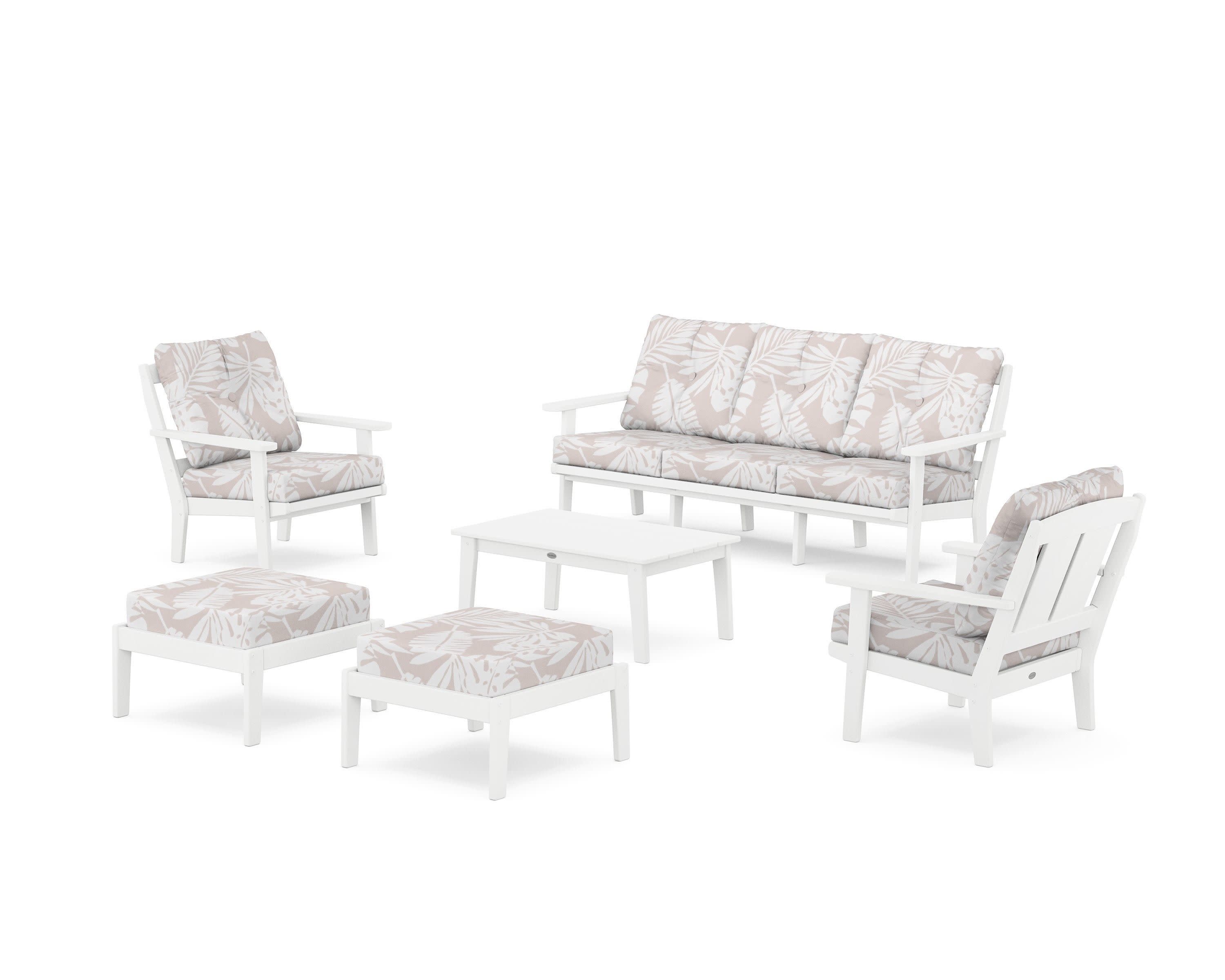 Mission 6-Piece Lounge Sofa Set in White / Leaf Dune Burlap