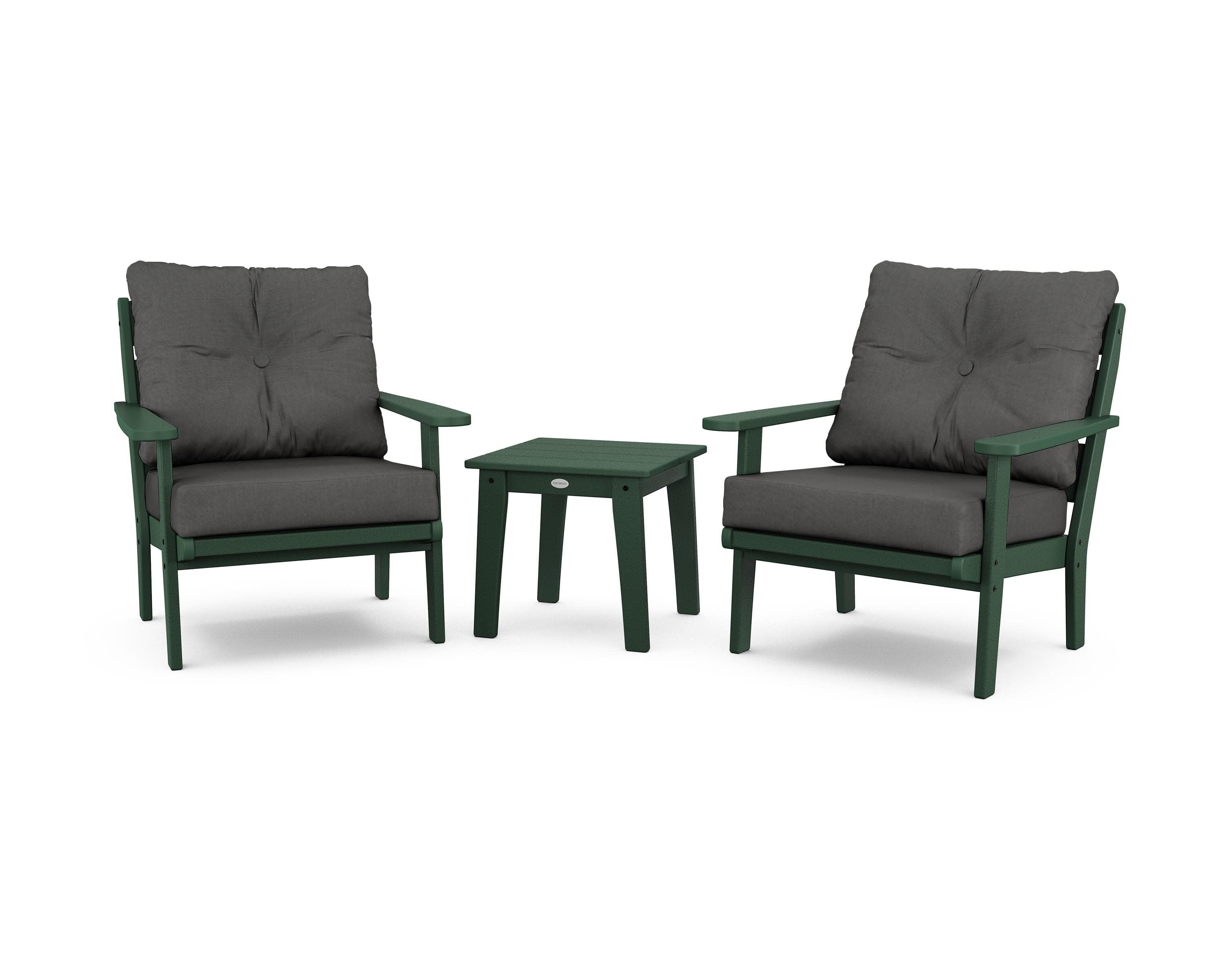 Lakeside 3-Piece Deep Seating Chair Set in Green / Spectrum Carbon