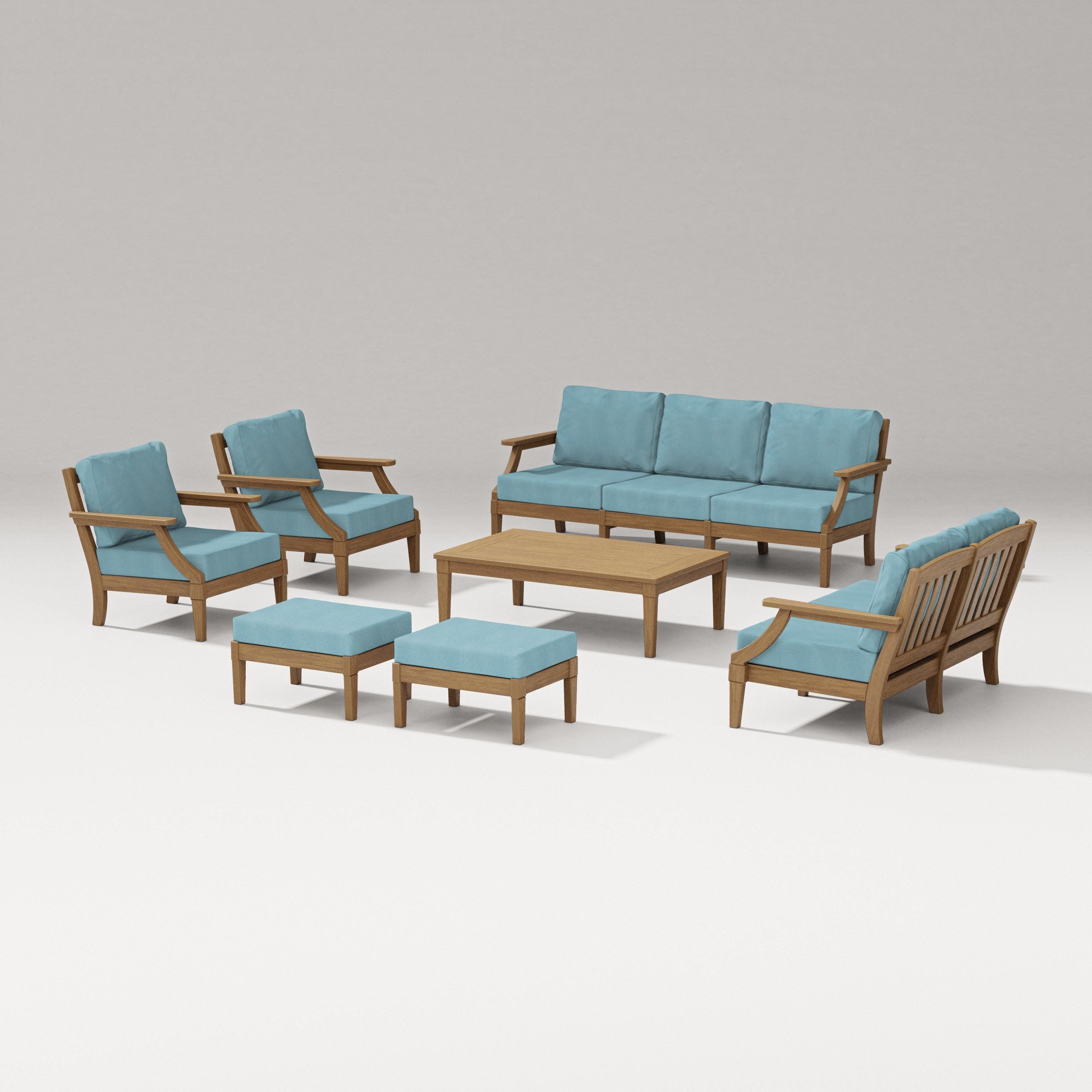 Estate 7-Piece Lounge Sofa Set in Natural / Lattice Sky Blue