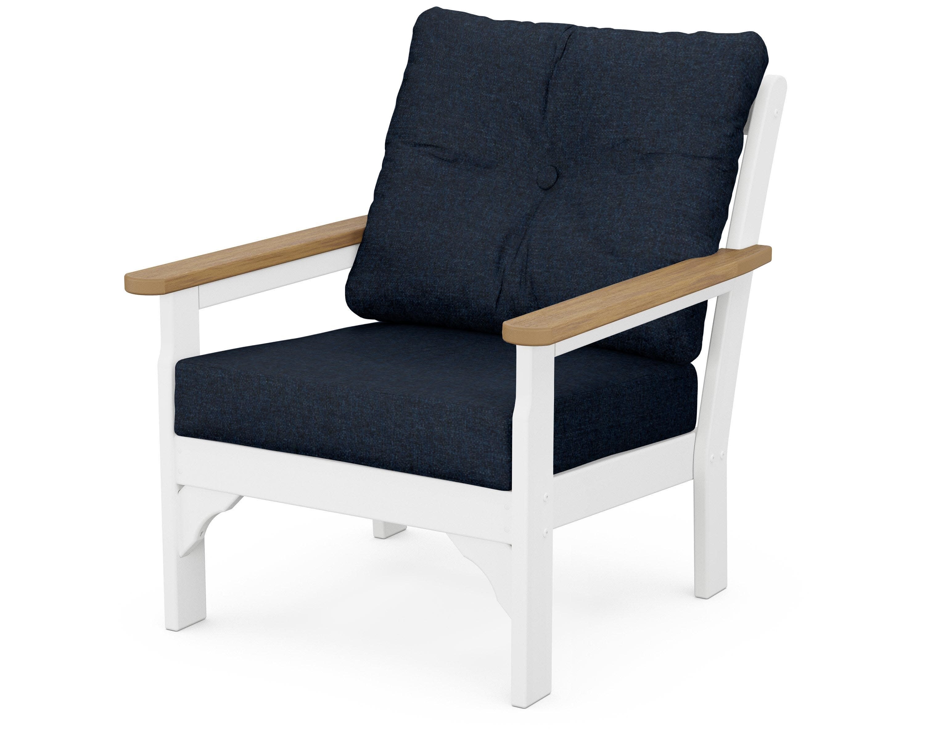 Vineyard Deep Seating Chair in White / Natural / Marine Indigo