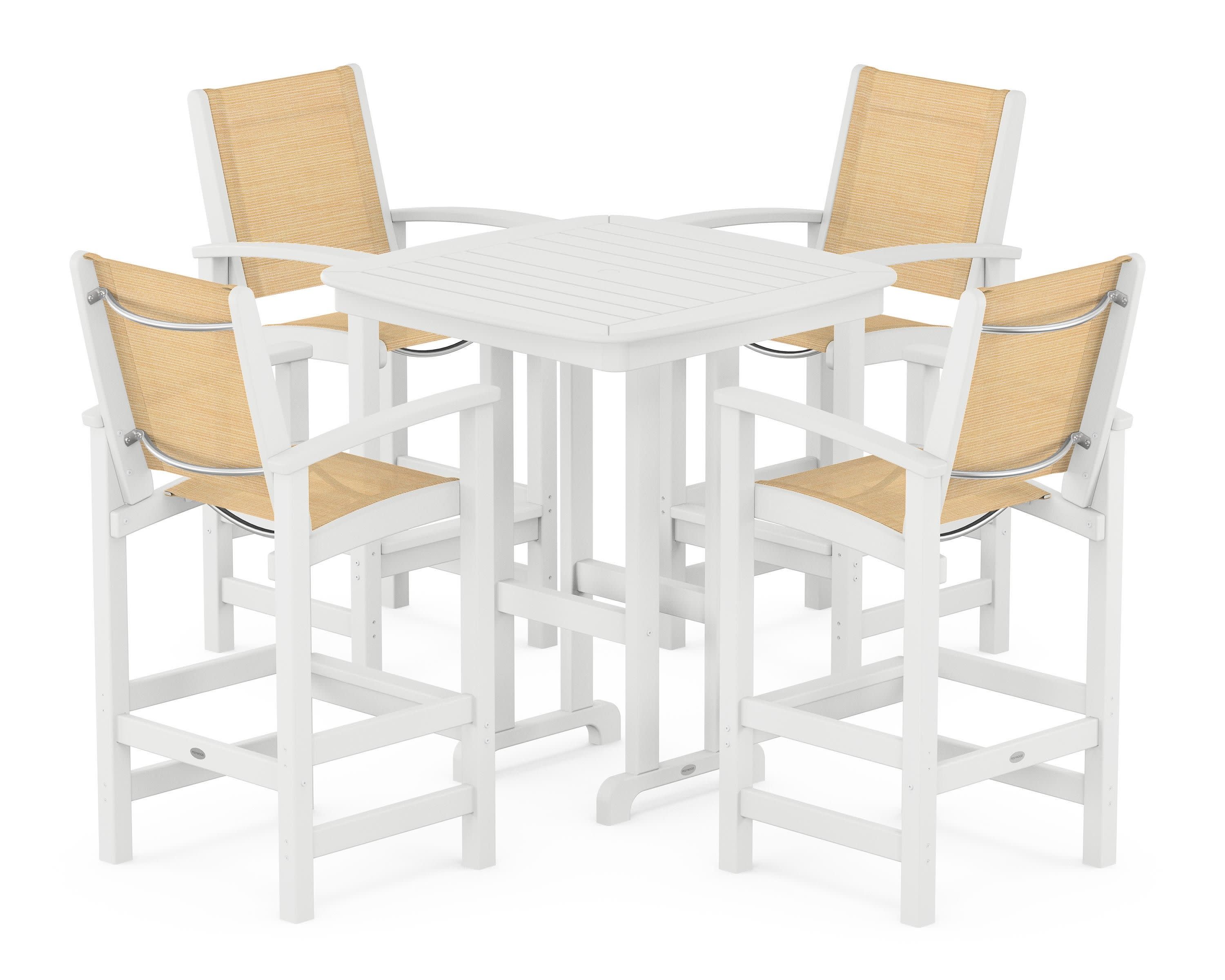 Coastal 5-Piece Bar Set in White / Dupioni Apricot Sling