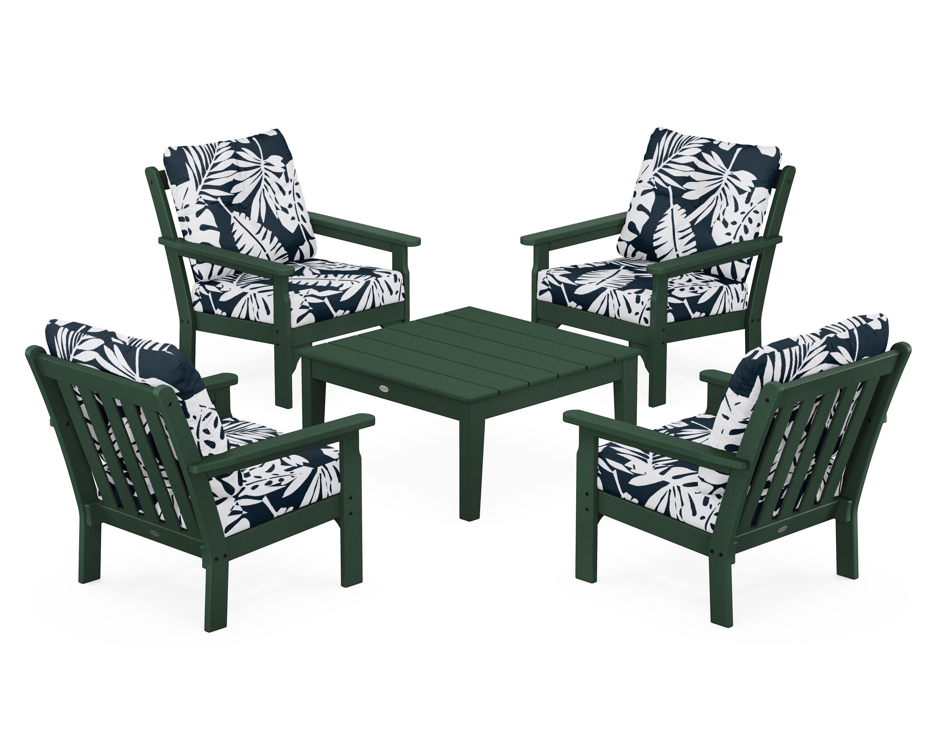 Vineyard 5-Piece Deep Seating Conversation Set in Green / Leaf Marine Indigo