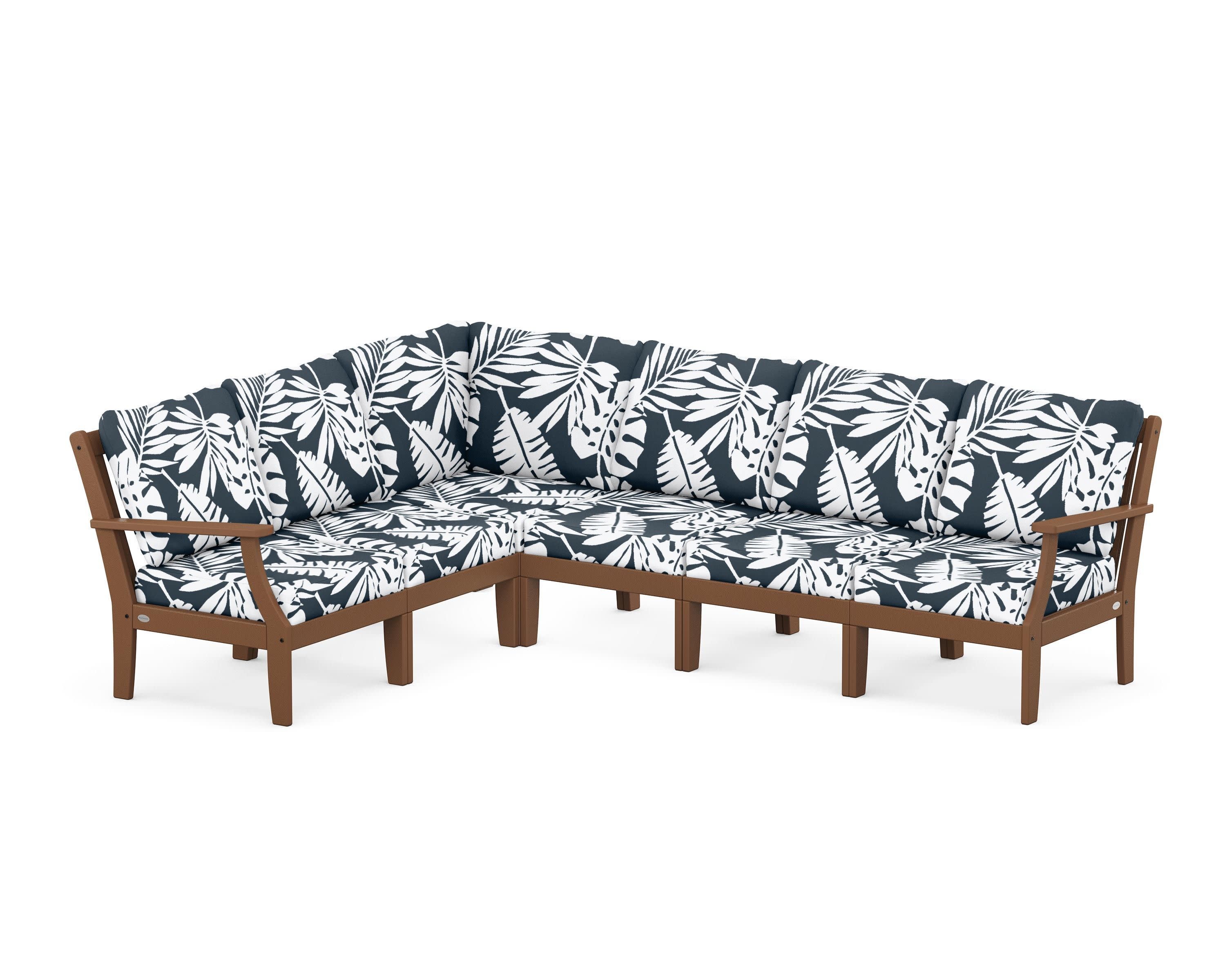 Braxton Modular 6-Piece Deep Seating Set in Teak / Leaf Marine Indigo