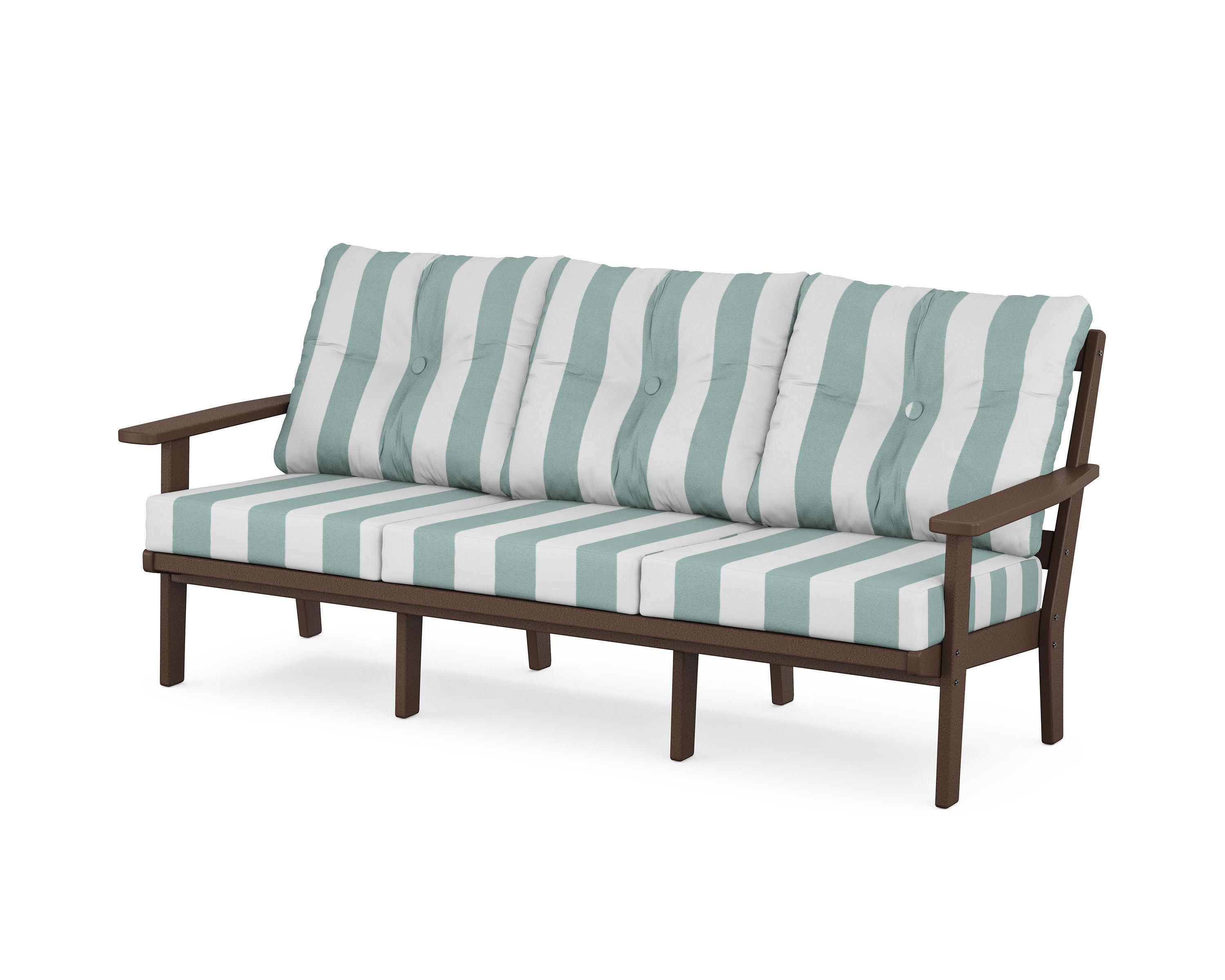 Oxford Deep Seating Sofa in Mahogany / Cabana Stripe Glacier Spa