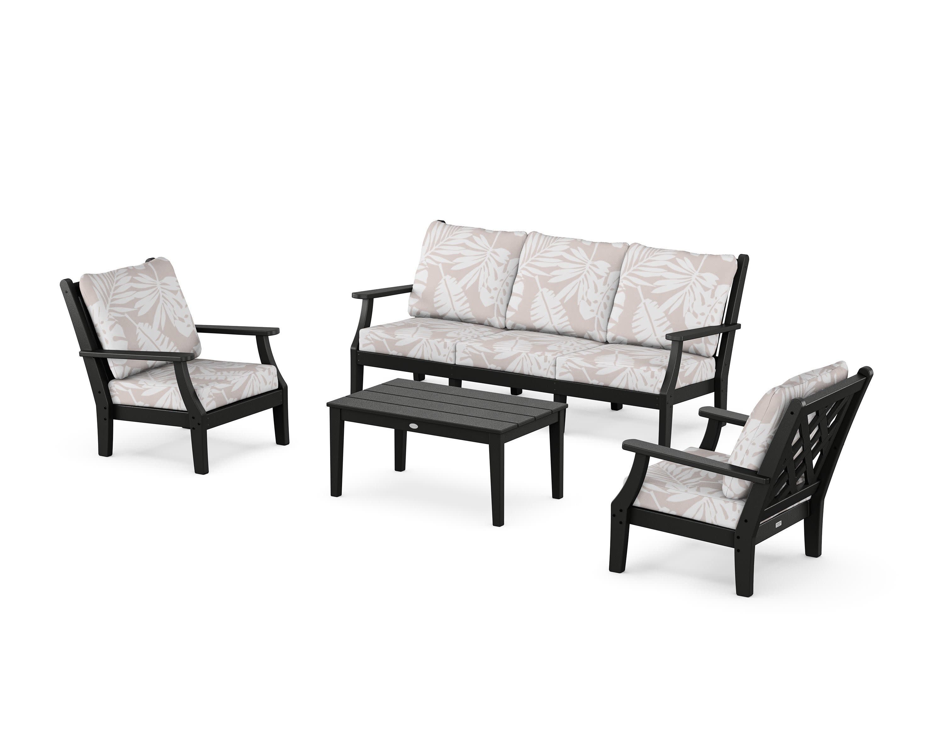 Wovendale 4-Piece Deep Seating Set with Sofa in Black / Leaf Dune Burlap