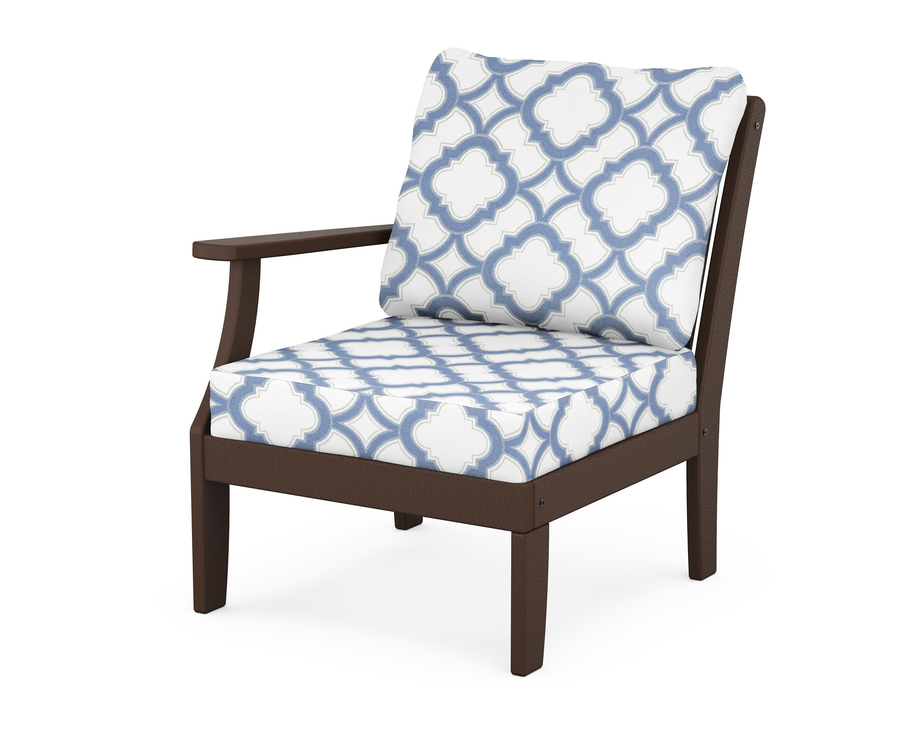 Braxton Modular Left Arm Chair in Mahogany / Trellis Sky Blue