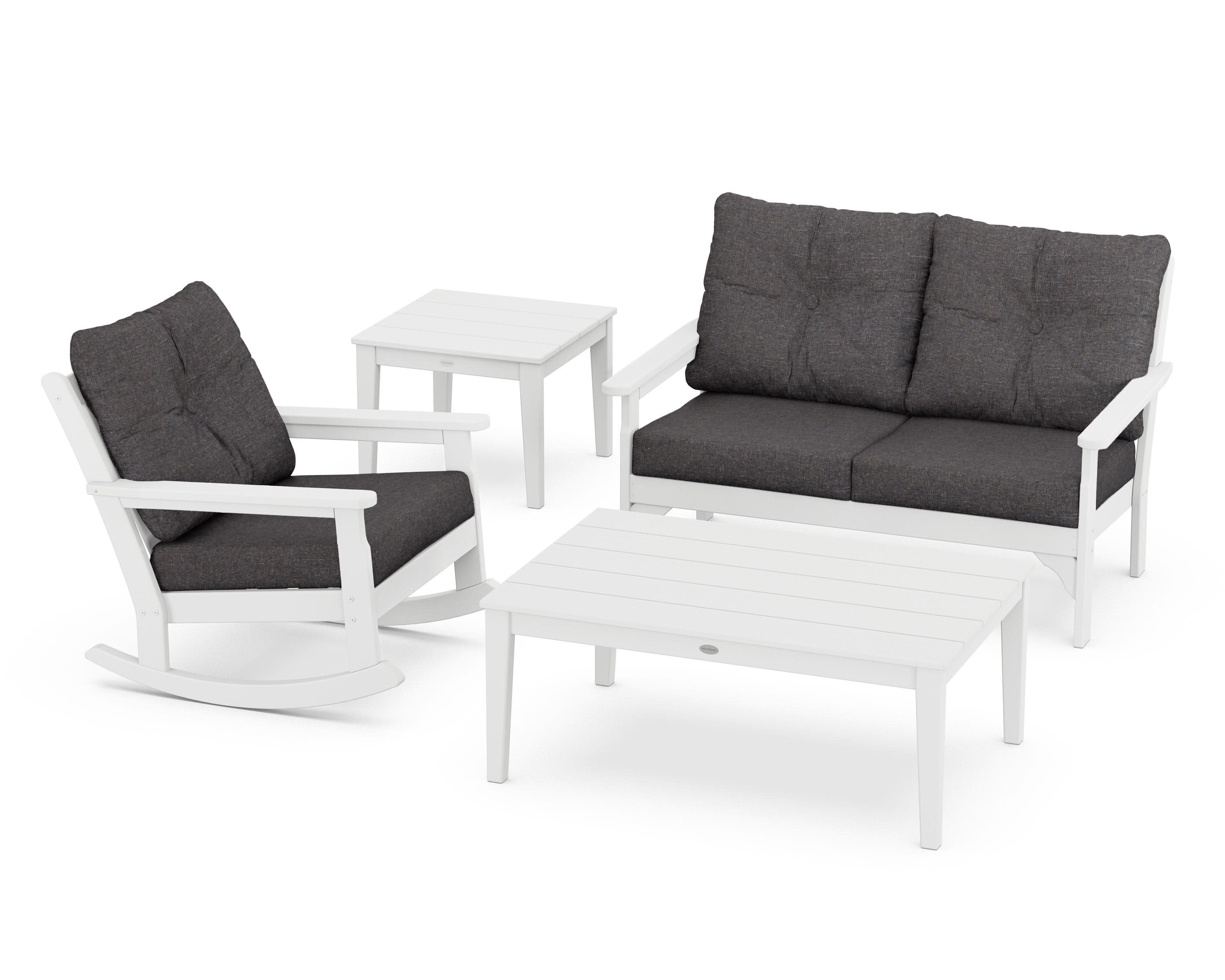 Vineyard 4-Piece Deep Seating Rocker Set in White / Ash Charcoal