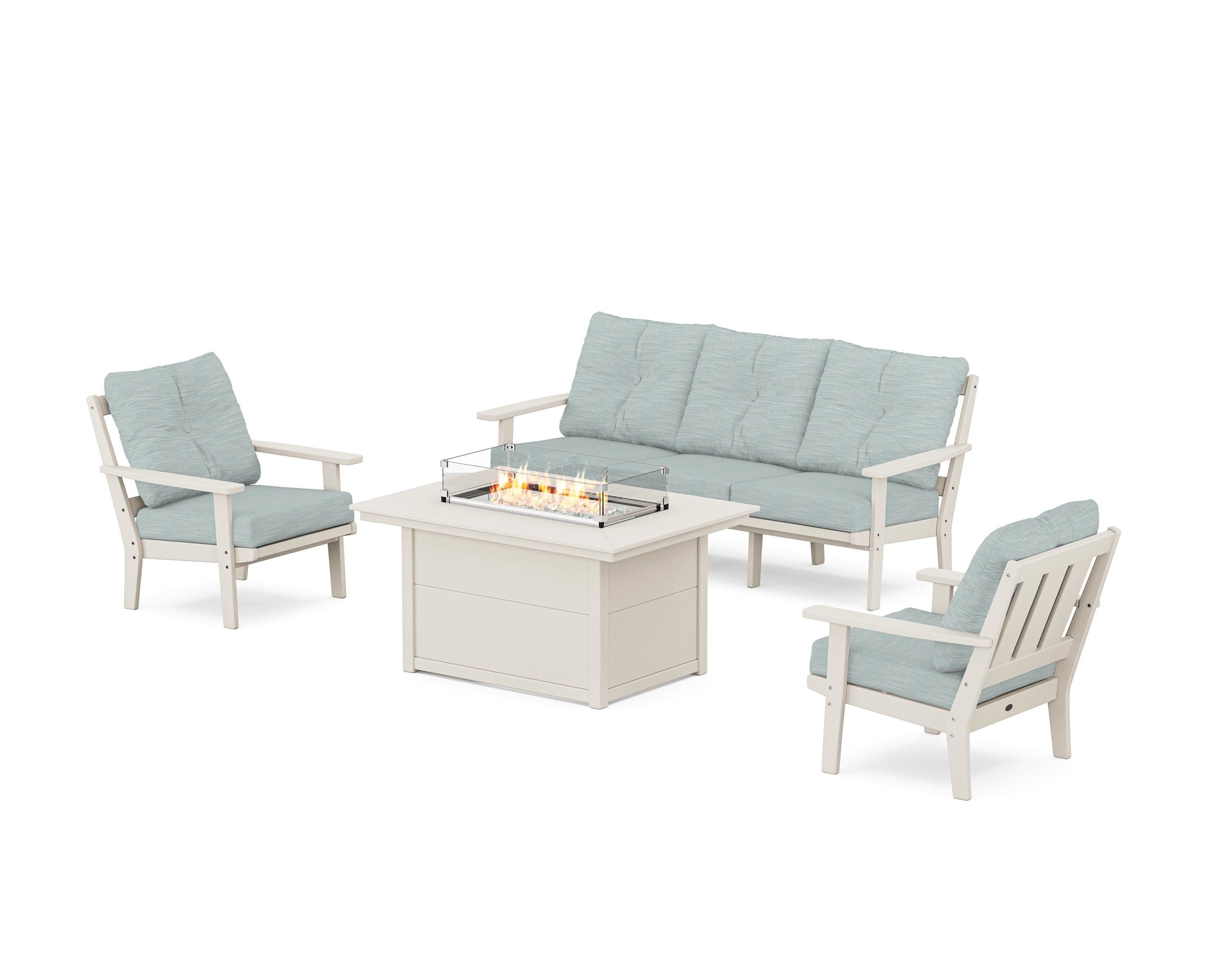 Oxford Deep Seating Fire Pit Table Set in Sand / Soothe Mist