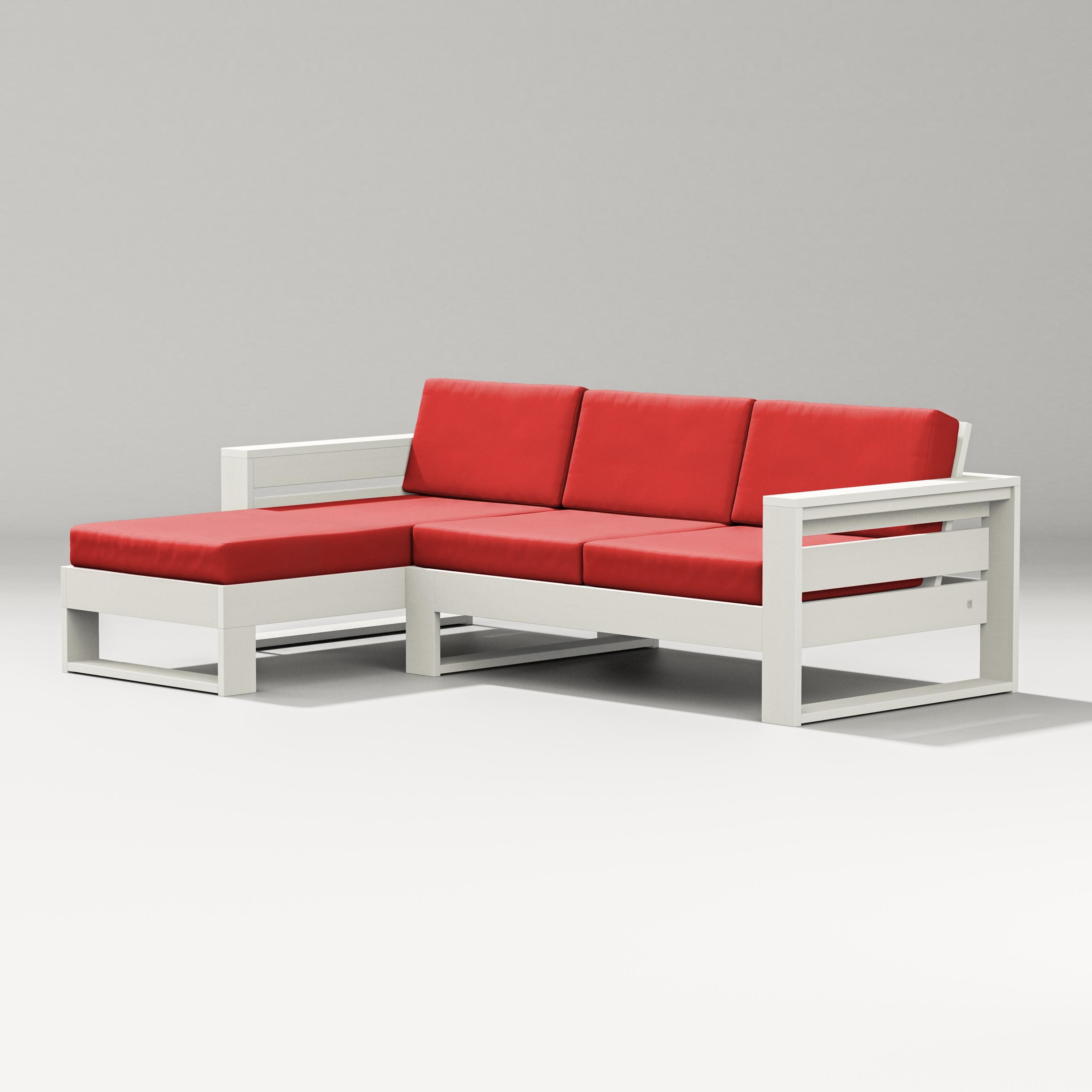 Latitude Left Chaise Sectional in Vintage White / Crimson Linen