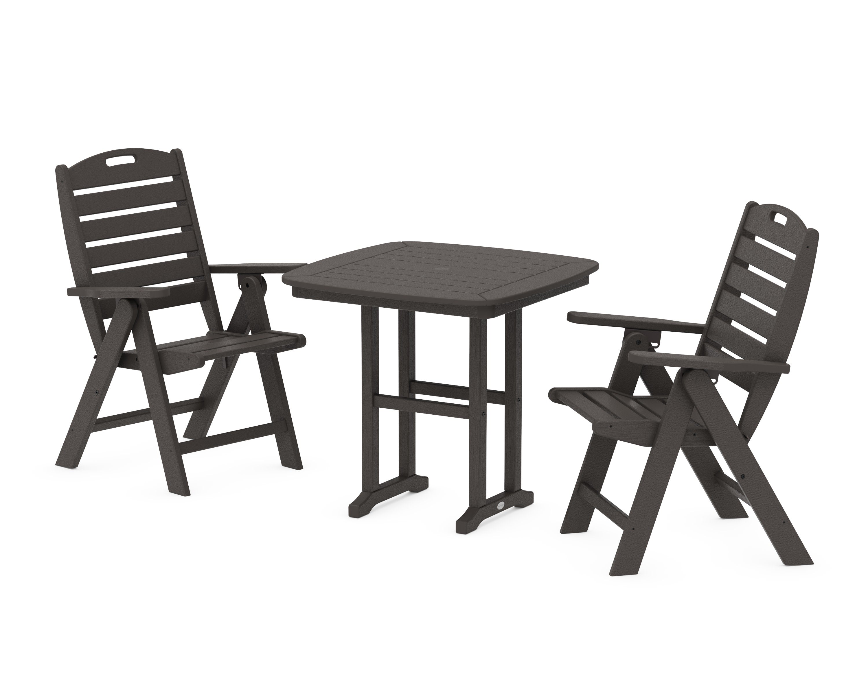 Nautical Folding Highback Chair 3-Piece Dining Set in Vintage Coffee