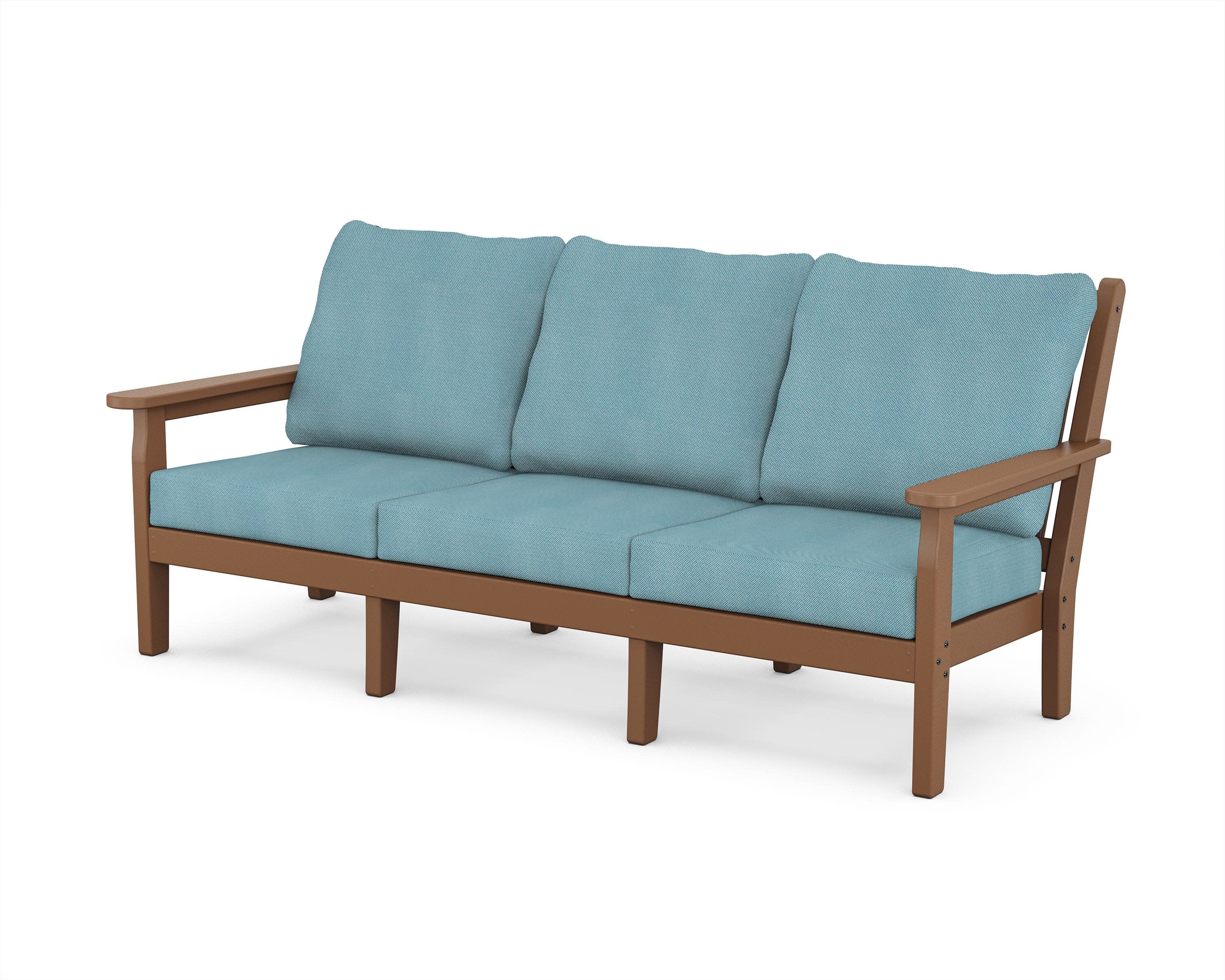 Chippendale Deep Seating Sofa in Teak / Lattice Sky Blue