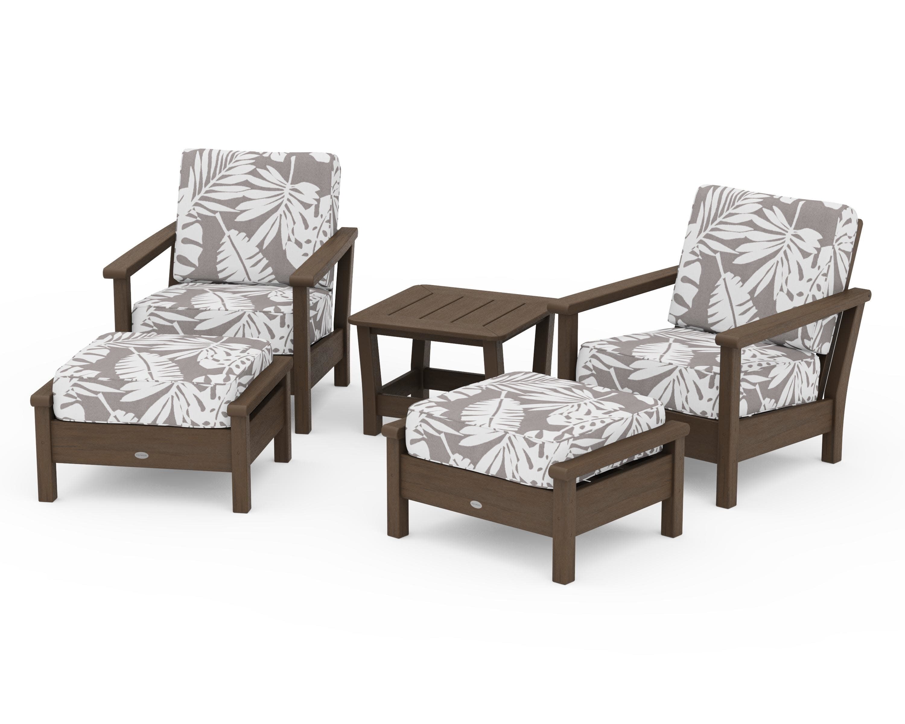 Harbour 5-Piece Deep Seating Chair Set in Kona / Leaf Grey Mist