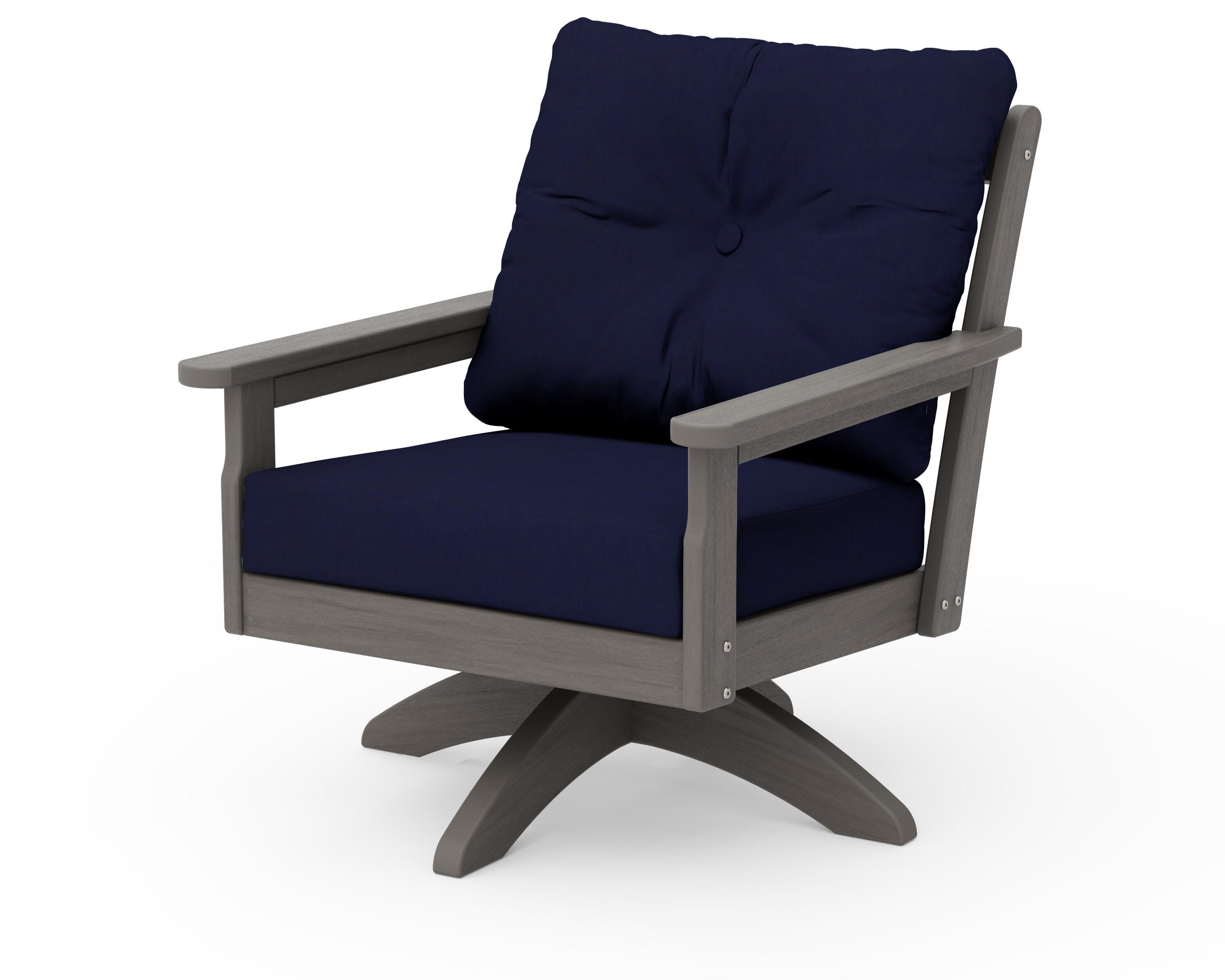 Vineyard Deep Seating Swivel Chair in Driftwood / Navy