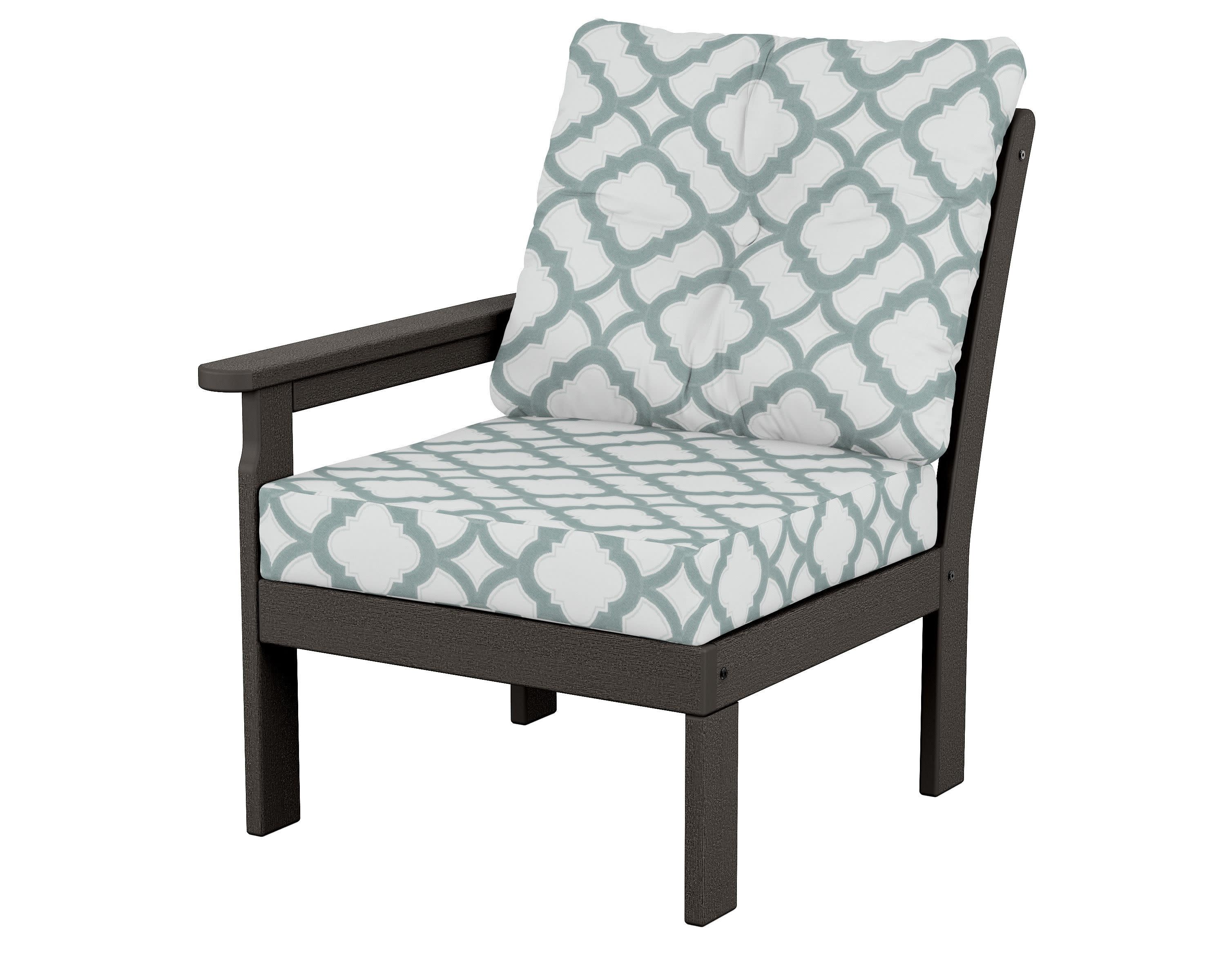 Vineyard Modular Left Arm Chair in Vintage Coffee / Trellis Glacier Spa