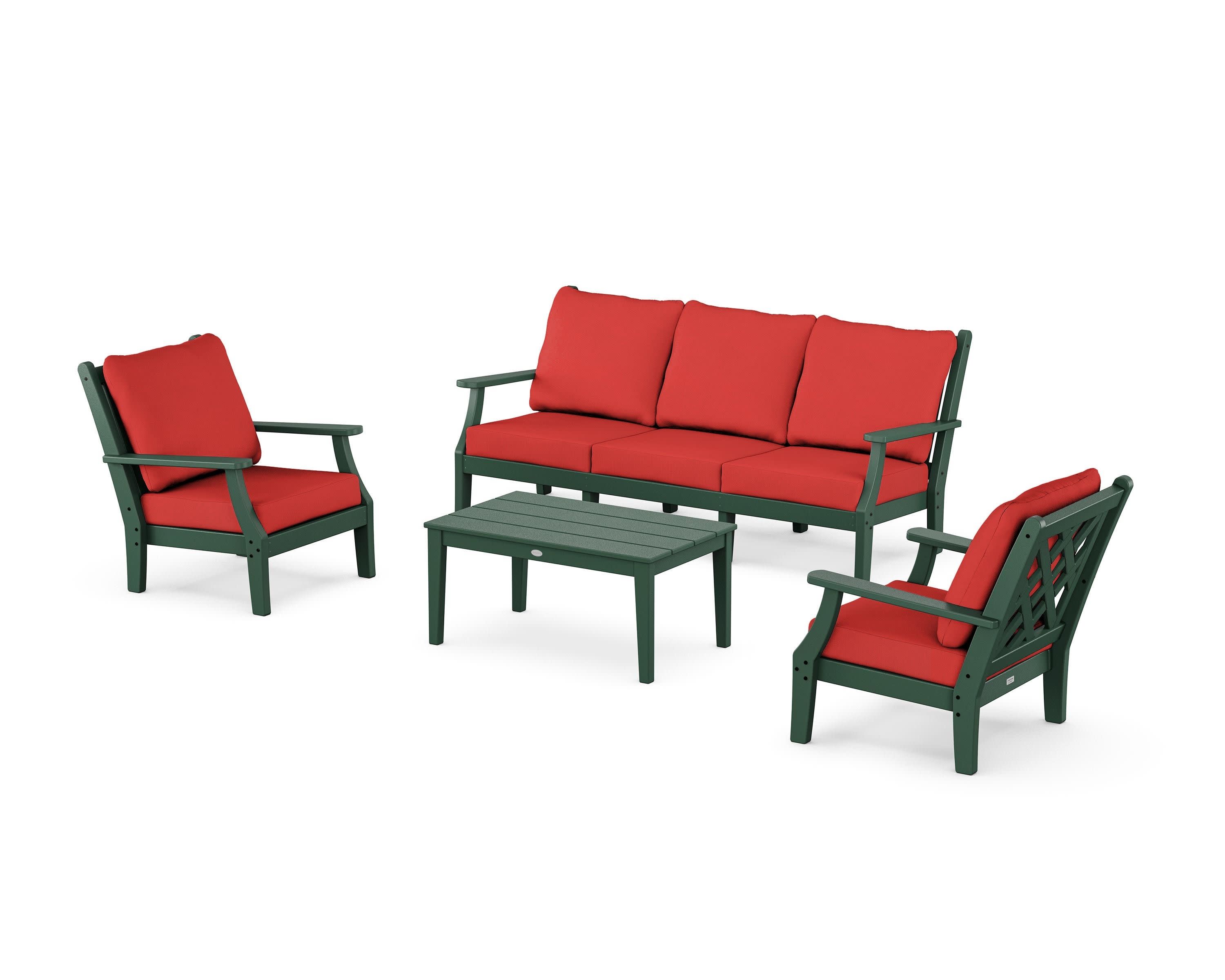 Wovendale 4-Piece Deep Seating Set with Sofa in Green / Crimson Linen