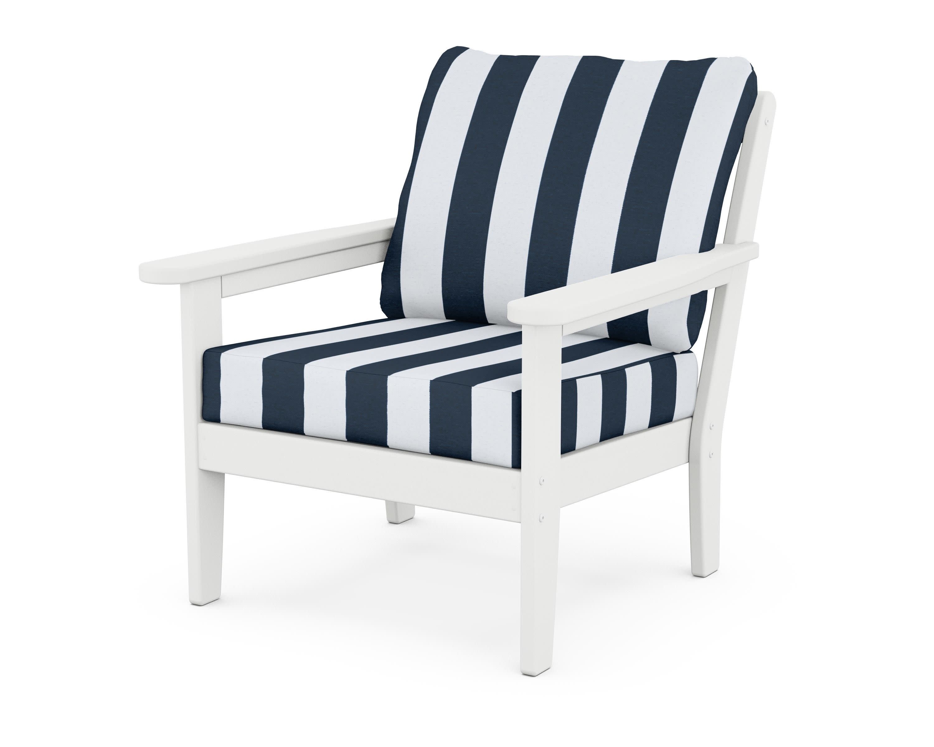 Cottage Deep Seating Chair in White / Cabana Stripe Marine Indigo