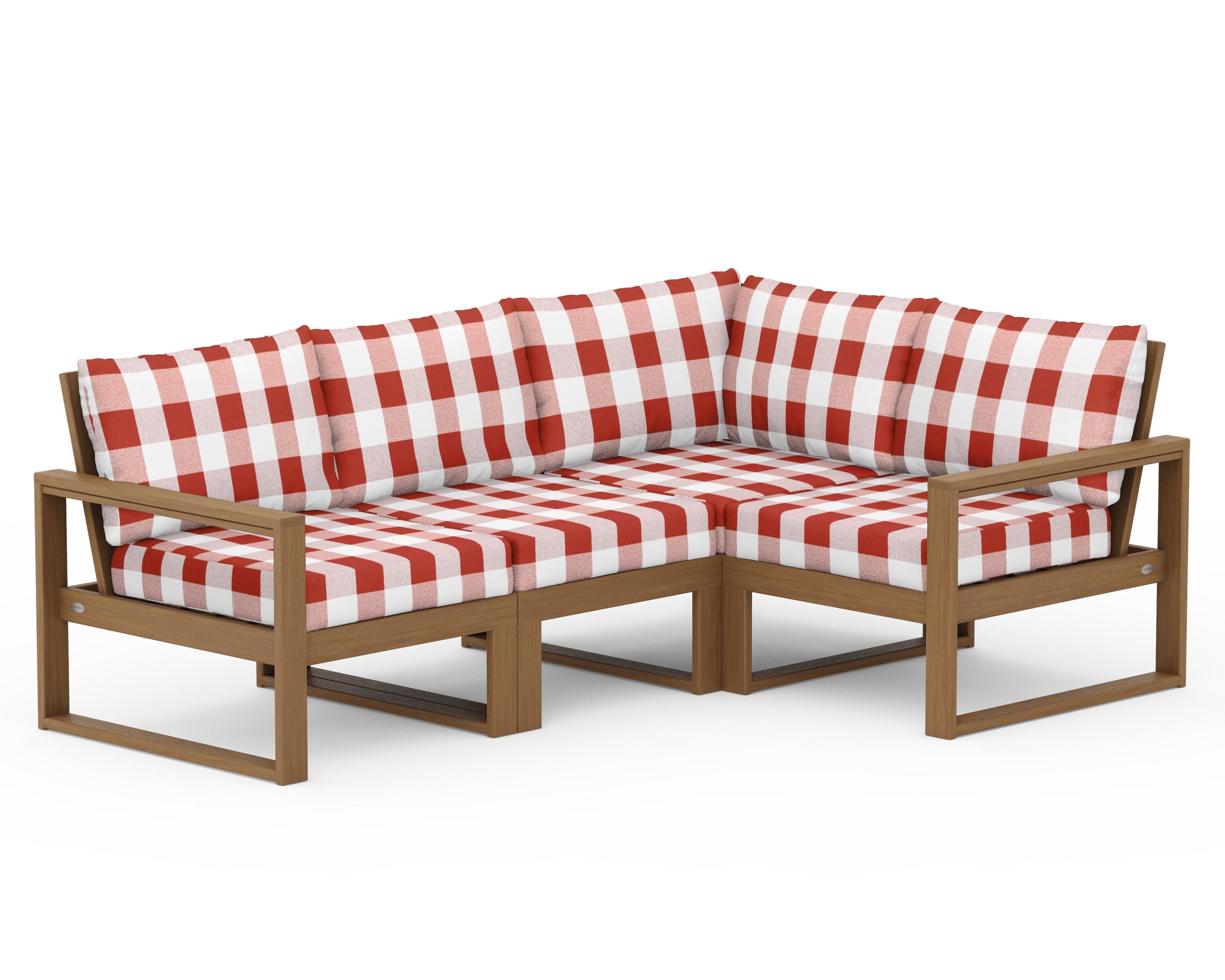 EDGE 4-Piece Modular Deep Seating Set in Natural / Buffalo Plaid Crimson