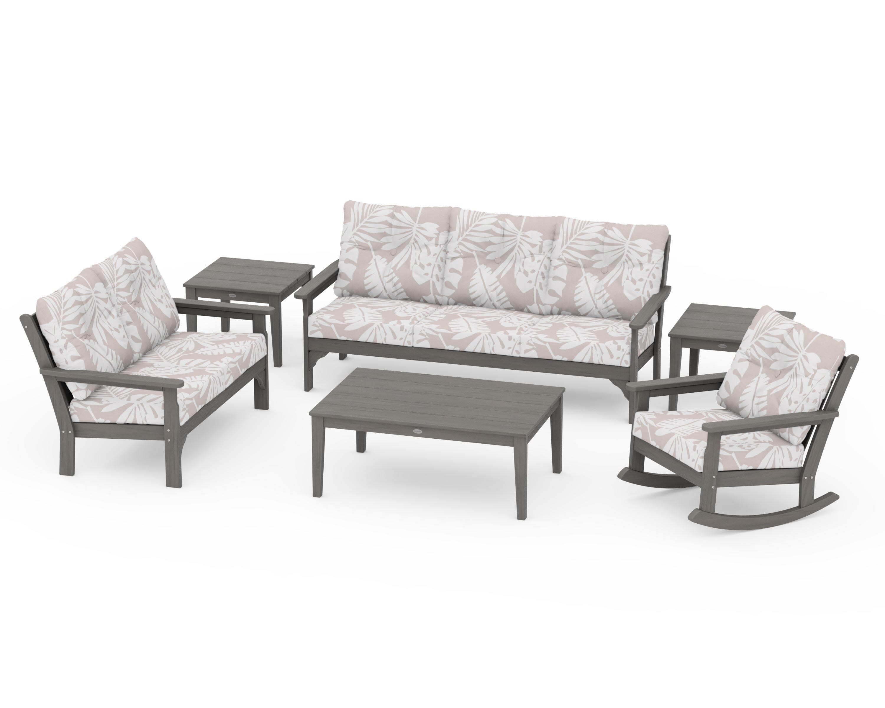 Vineyard 6-Piece Deep Seating Set in Driftwood / Leaf Dune Burlap