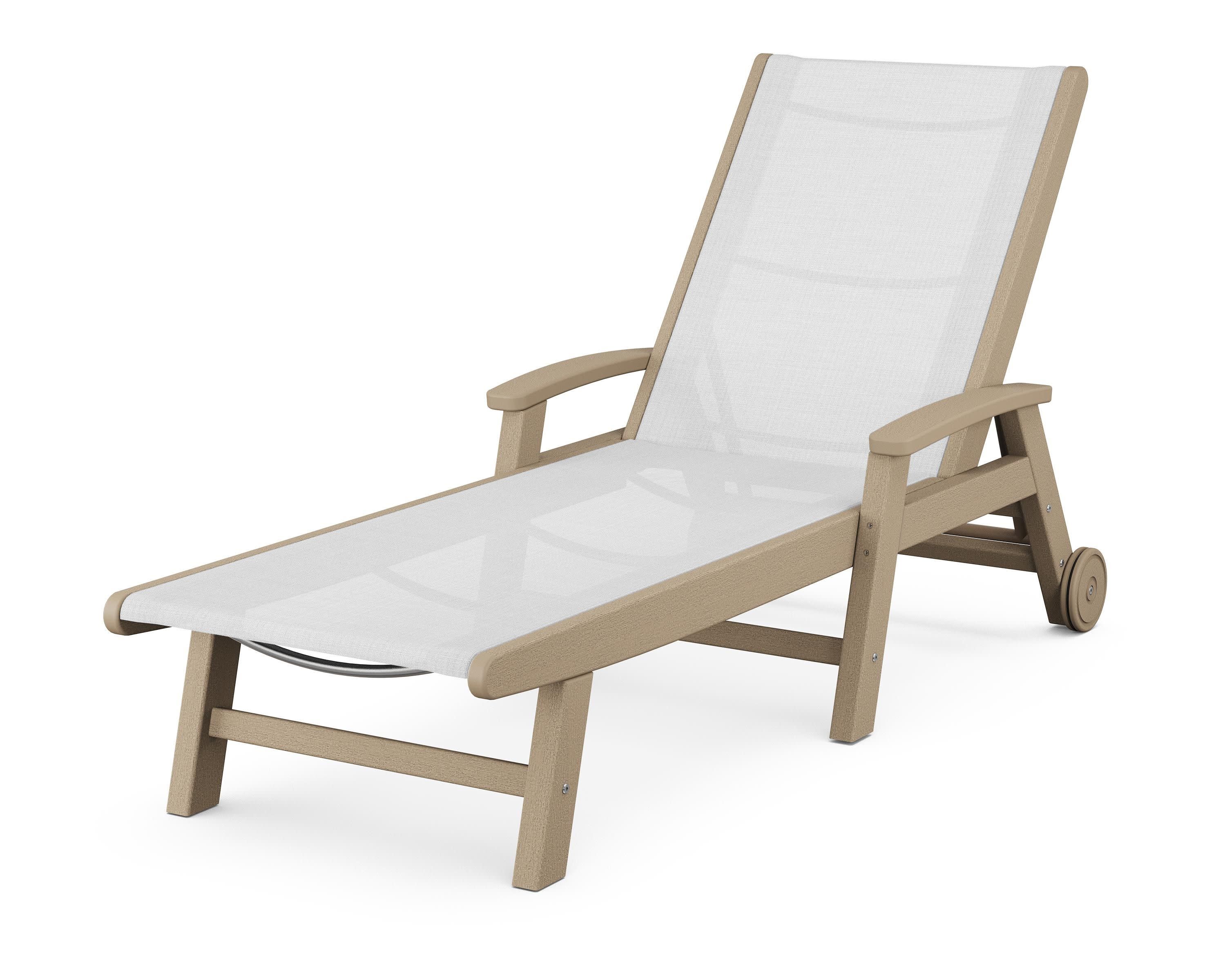Coastal Chaise with Wheels in Vintage Sahara / White Sling