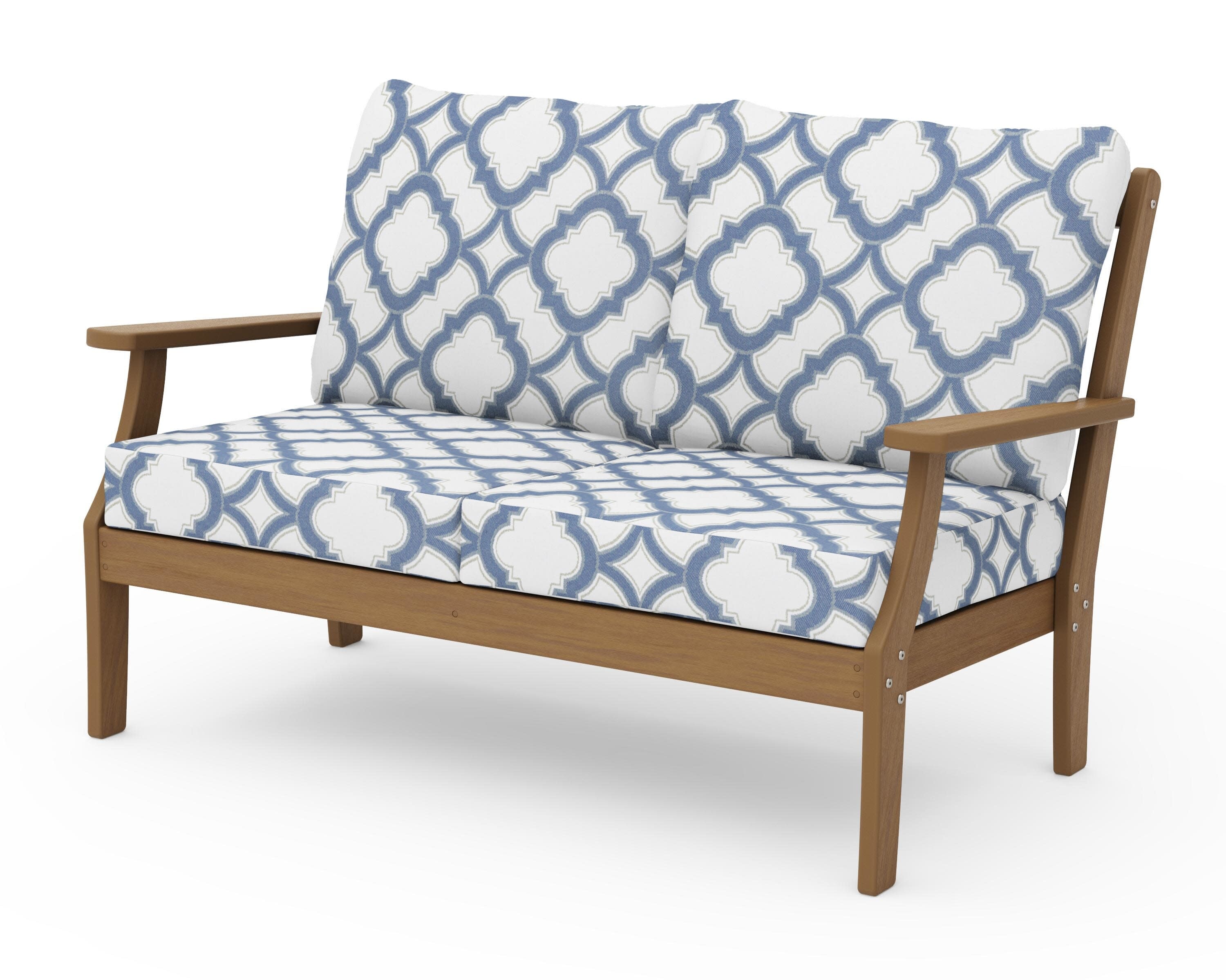 Braxton Deep Seating Loveseat in Natural / Trellis Sky Blue
