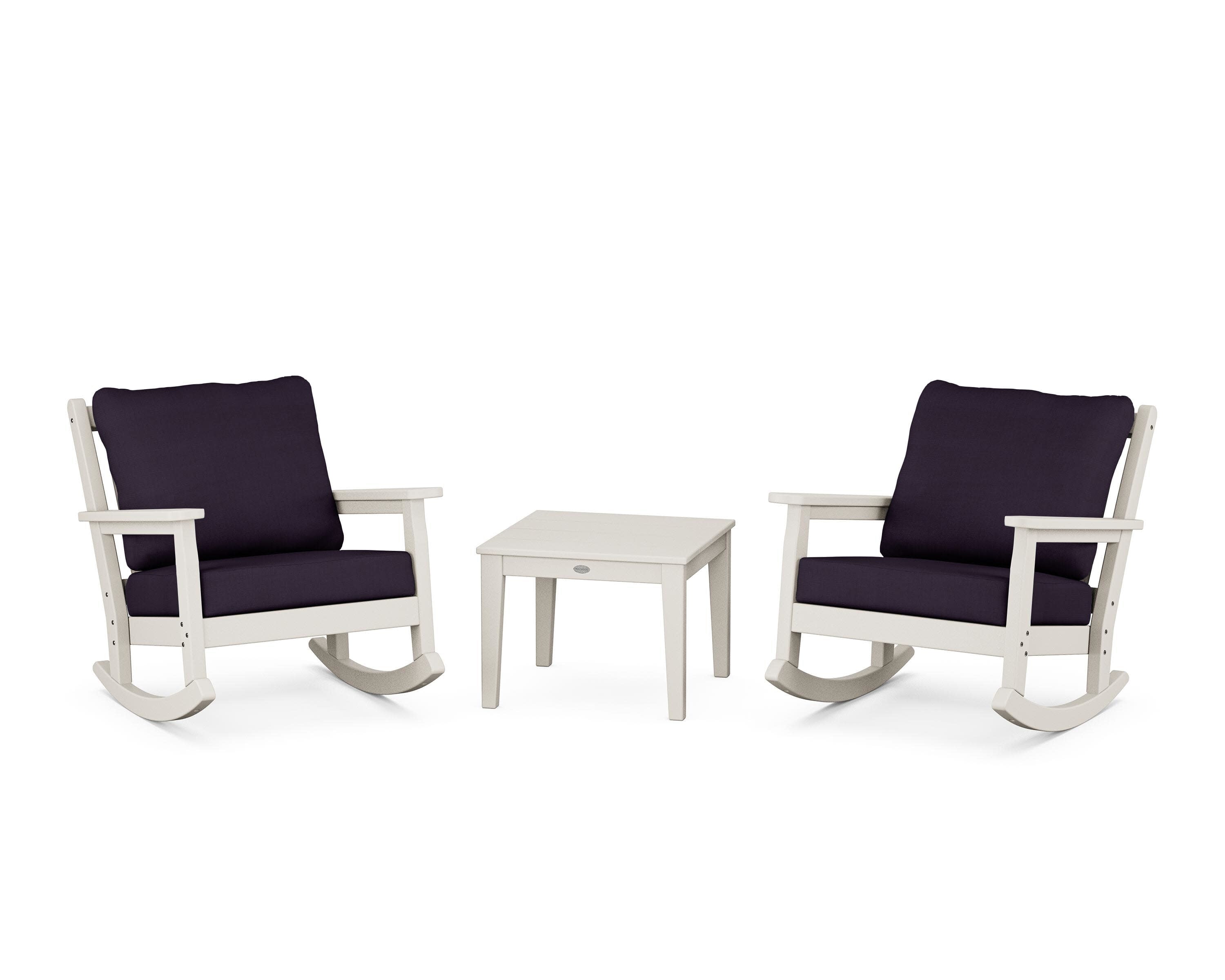 Chippendale 3-Piece Deep Seating Rocker Set in Sand / Navy Linen