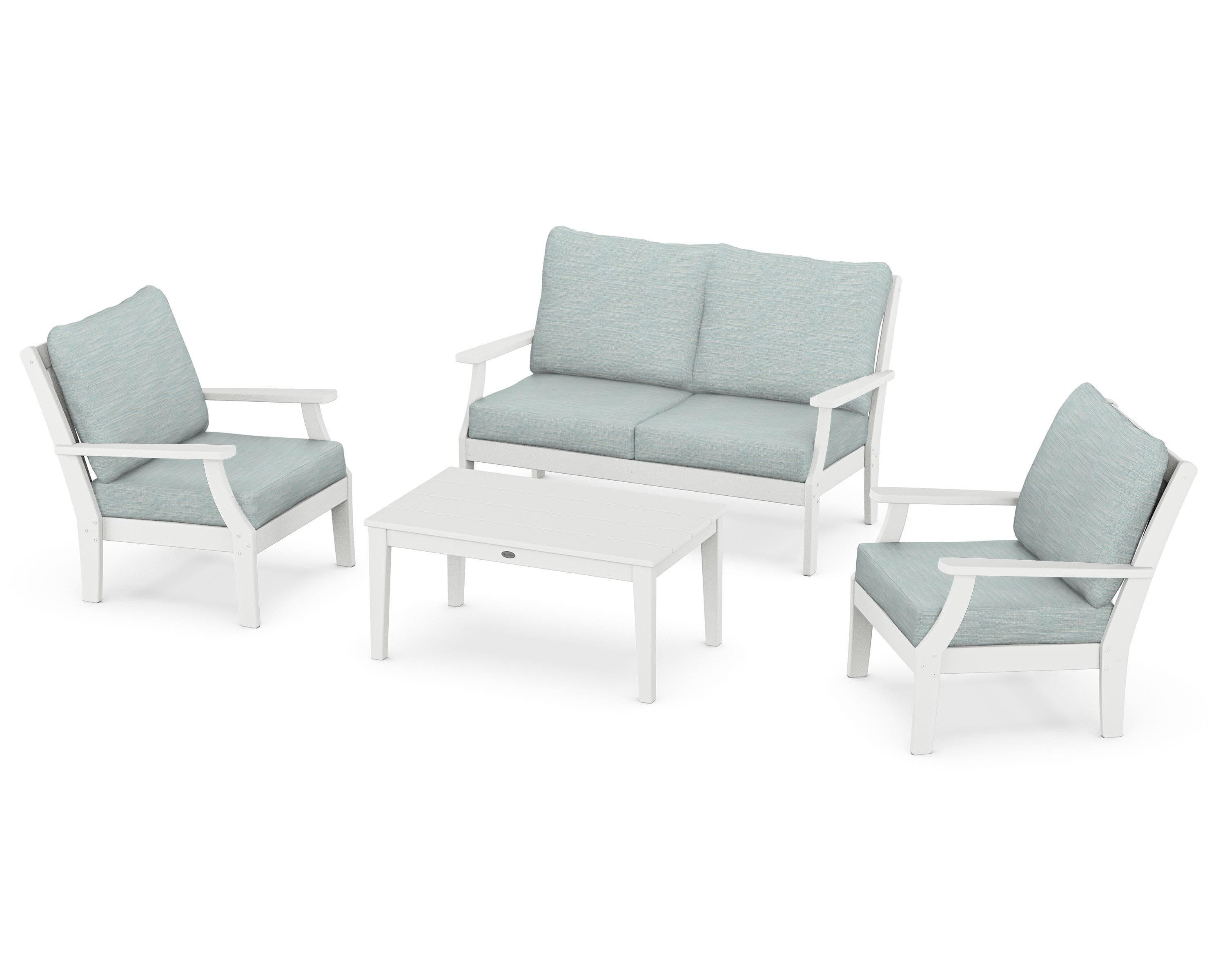 Braxton 4-Piece Deep Seating Chair Set in White / Soothe Mist