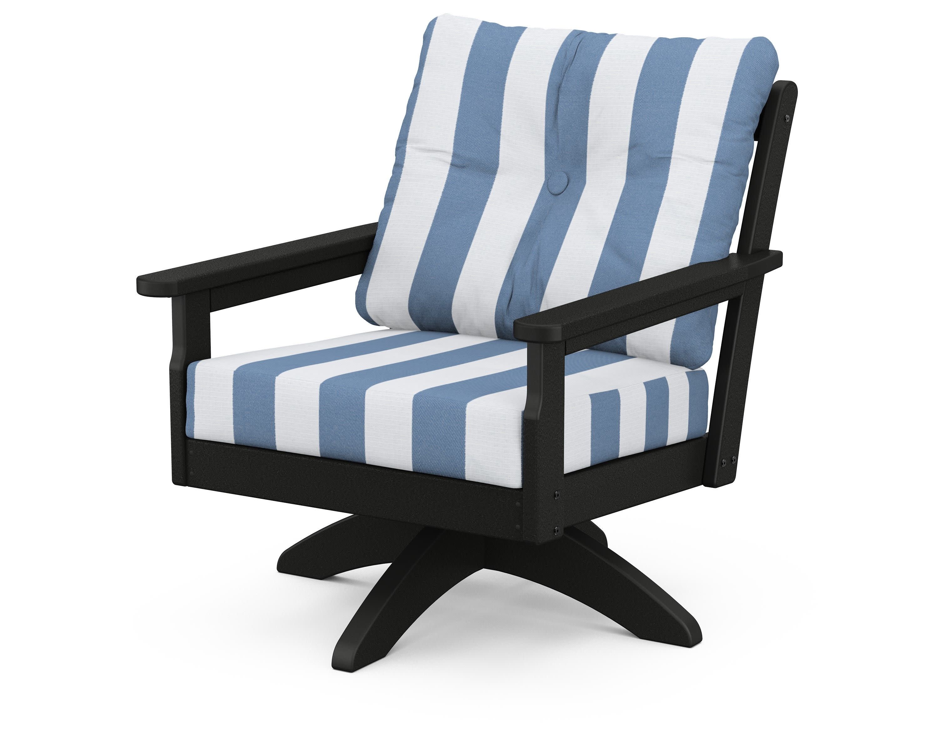 Vineyard Deep Seating Swivel Chair in Black / Cabana Stripe Sky Blue