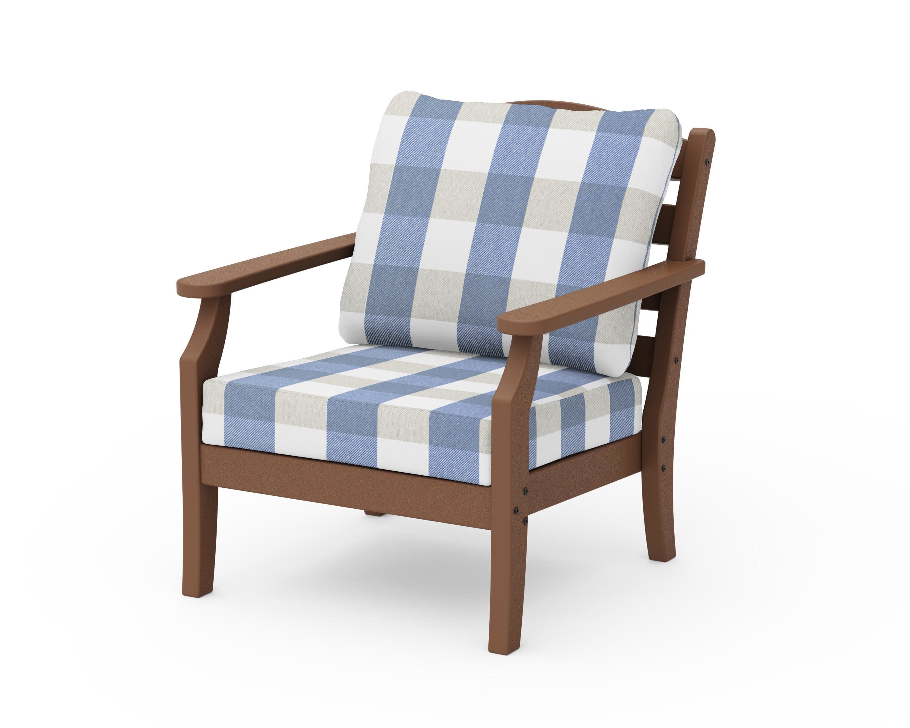Savannah Deep Seating Chair in Teak / Buffalo Plaid Sky Blue