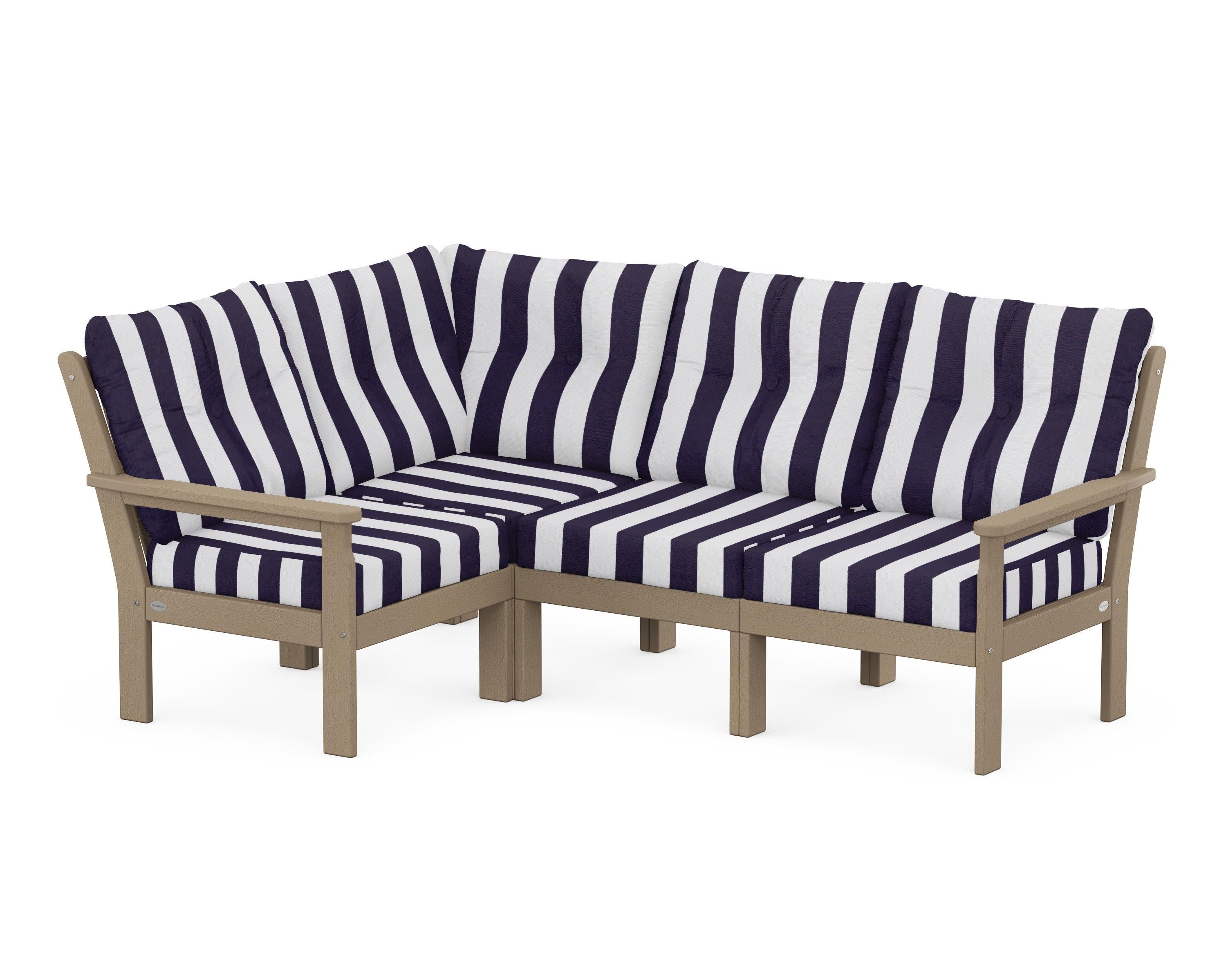 Vineyard 4-Piece Sectional in Vintage Sahara / Cabana Stripe Navy