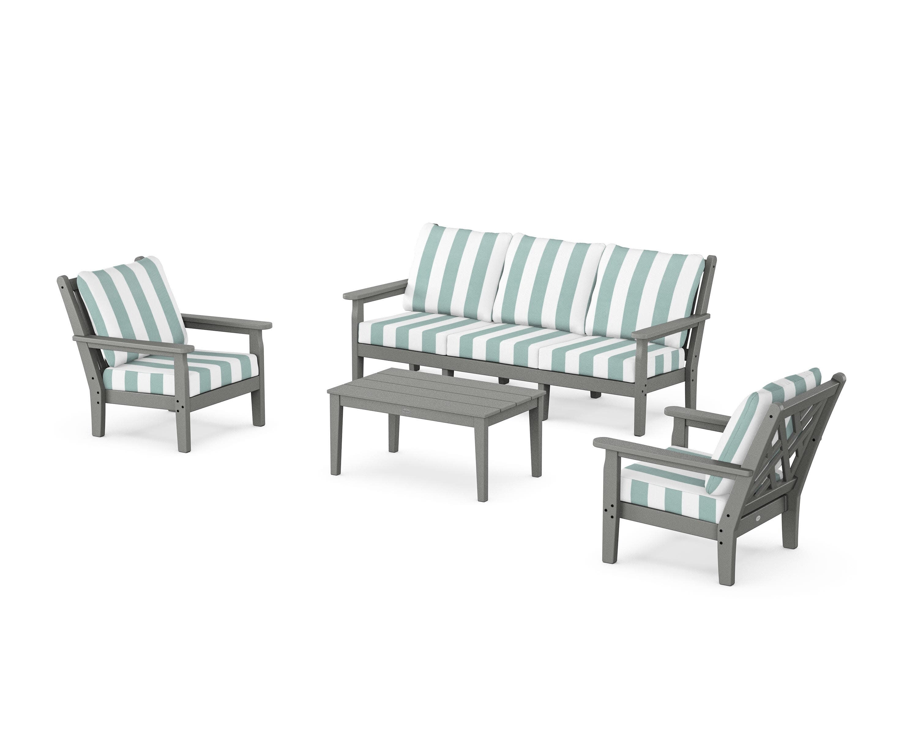 Chippendale 4-Piece Deep Seating Set with Sofa in Slate Grey / Cabana Stripe Glacier Spa