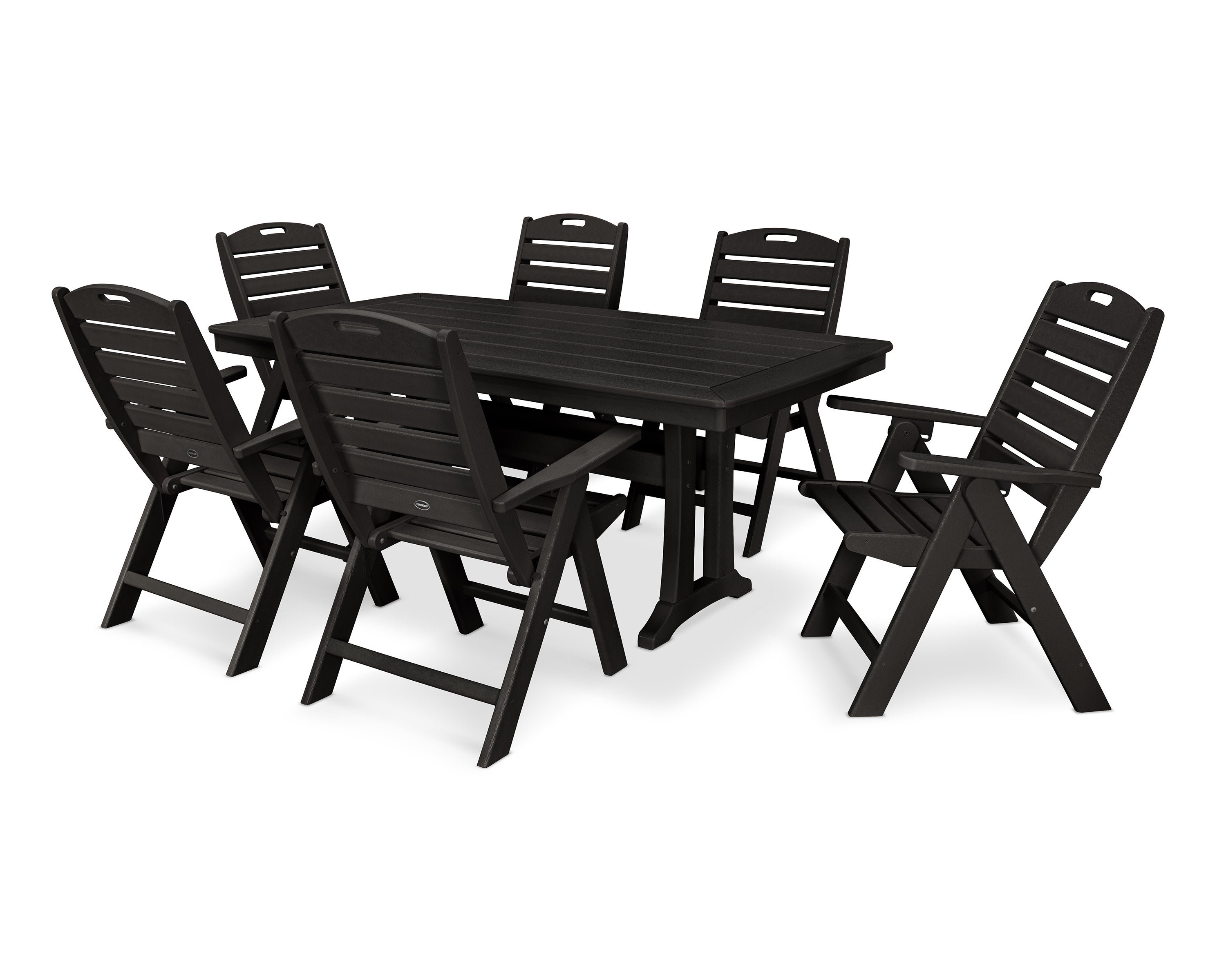 Nautical Folding Highback Chair 7-Piece Dining Set with Trestle Legs in Black