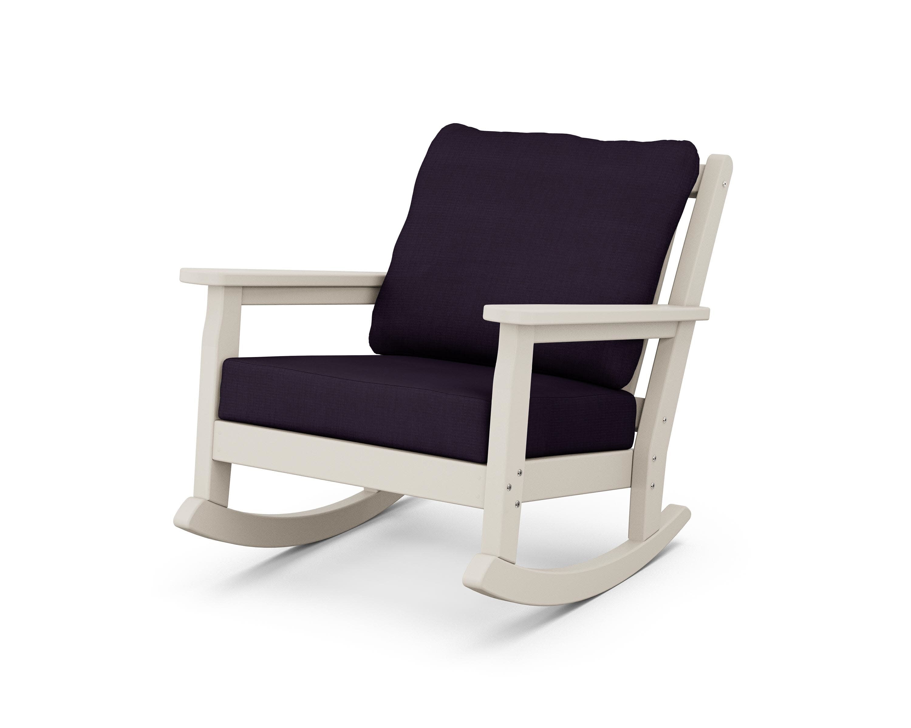 Chippendale Deep Seating Rocking Chair in Sand / Navy Linen