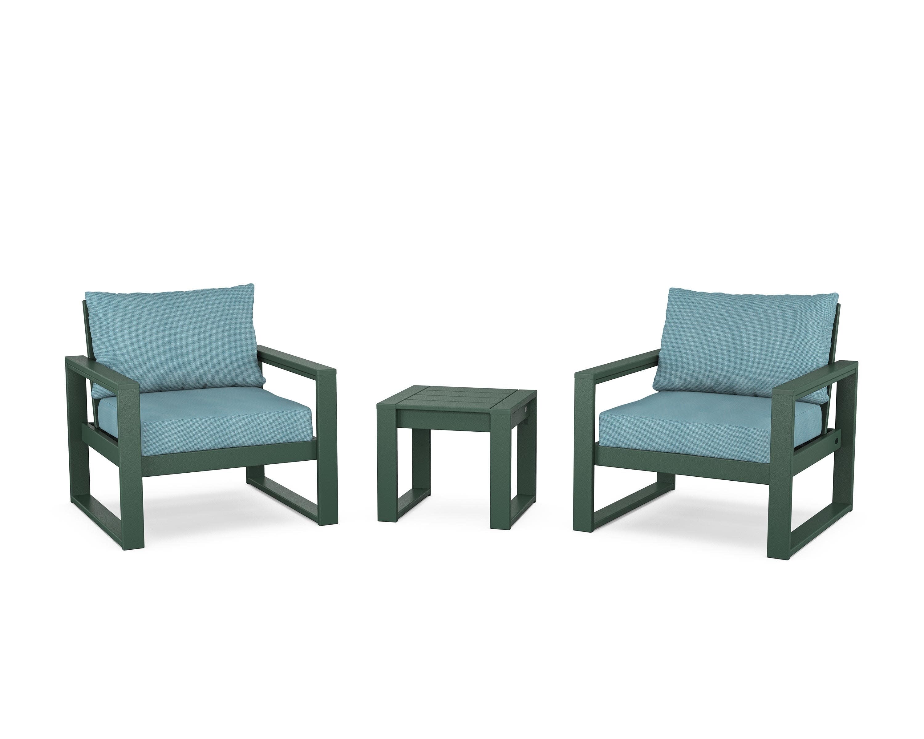 EDGE Sectional 3-Piece Deep Seating Set in Green / Lattice Sky Blue